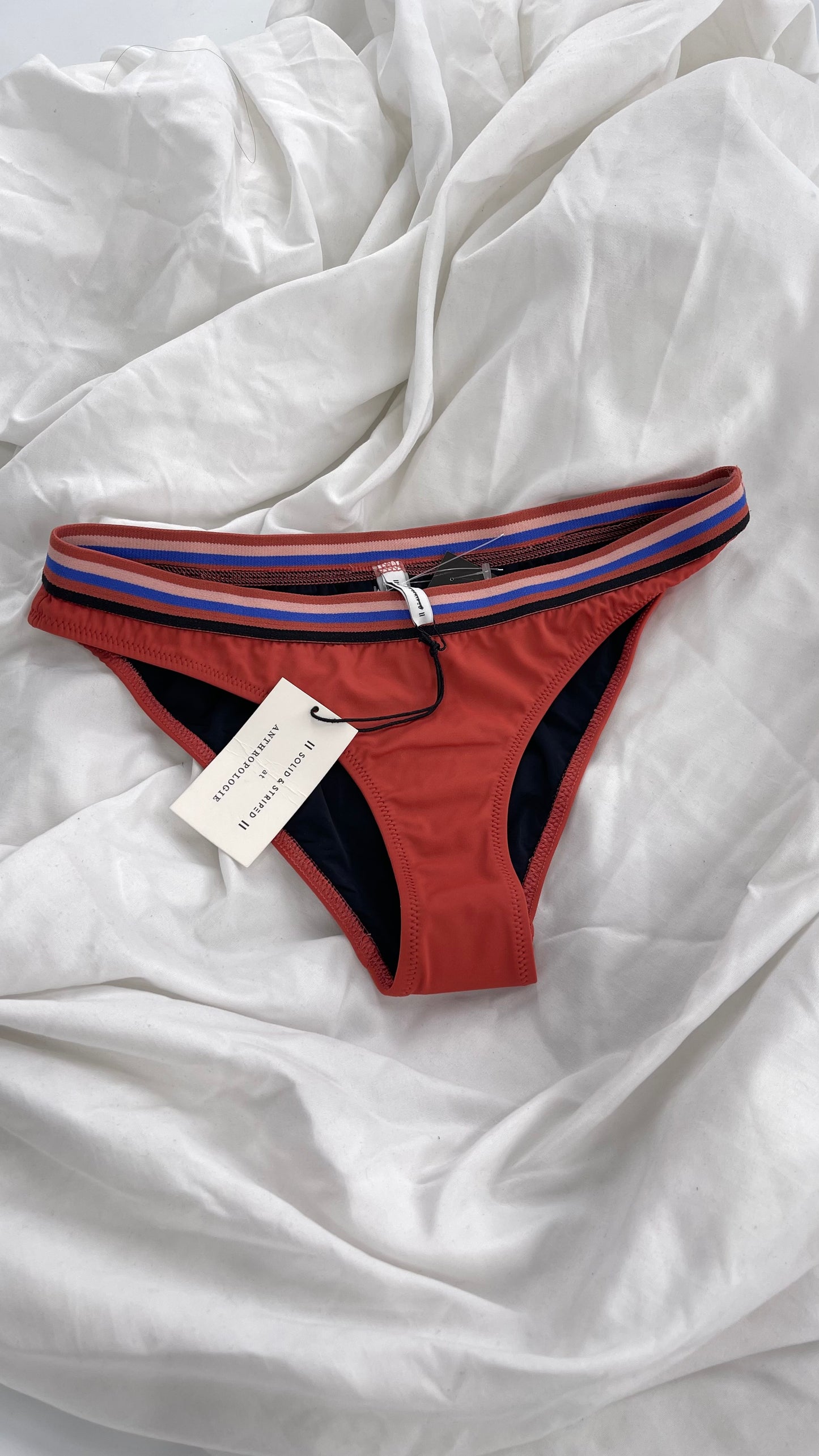 Anthropologie Brick Swim Bottoms with Striped Elastic Waistband with Tags Attached (Large)