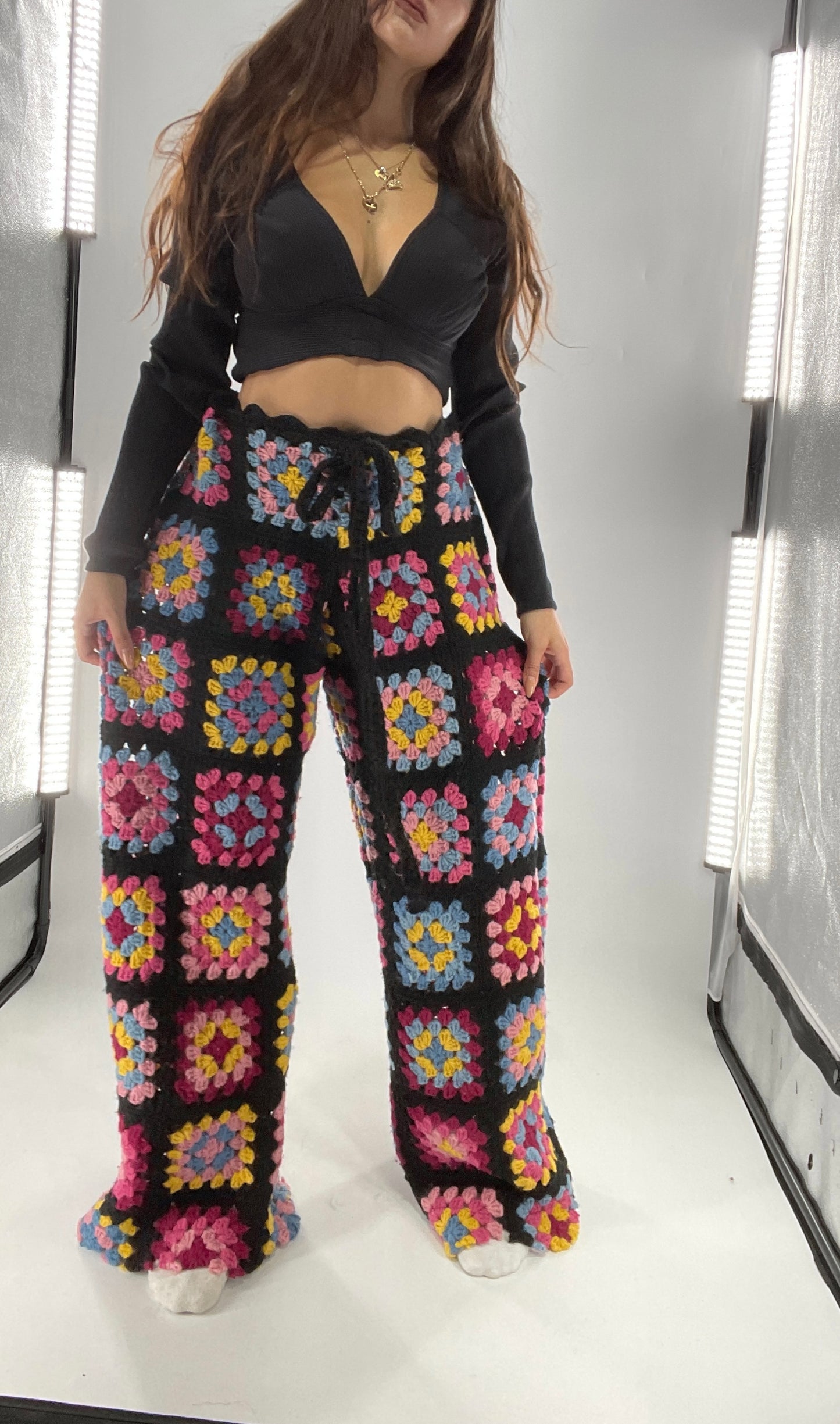 CUSTOM Handmade Granny Square High Contrast Lounge Pants (XS/S/M/L)