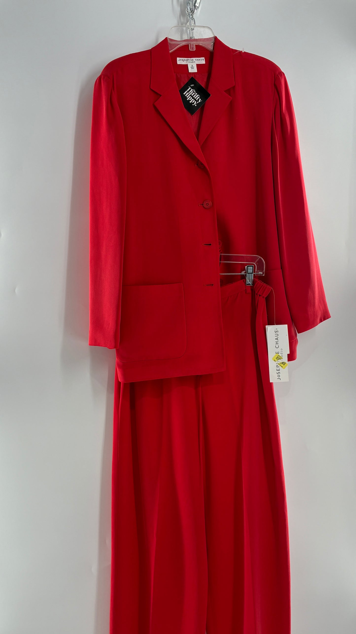 Vintage Josephine Chaus Cayenne 100% Silk Power Blazer and Wide Leg Trouser Set (12)
