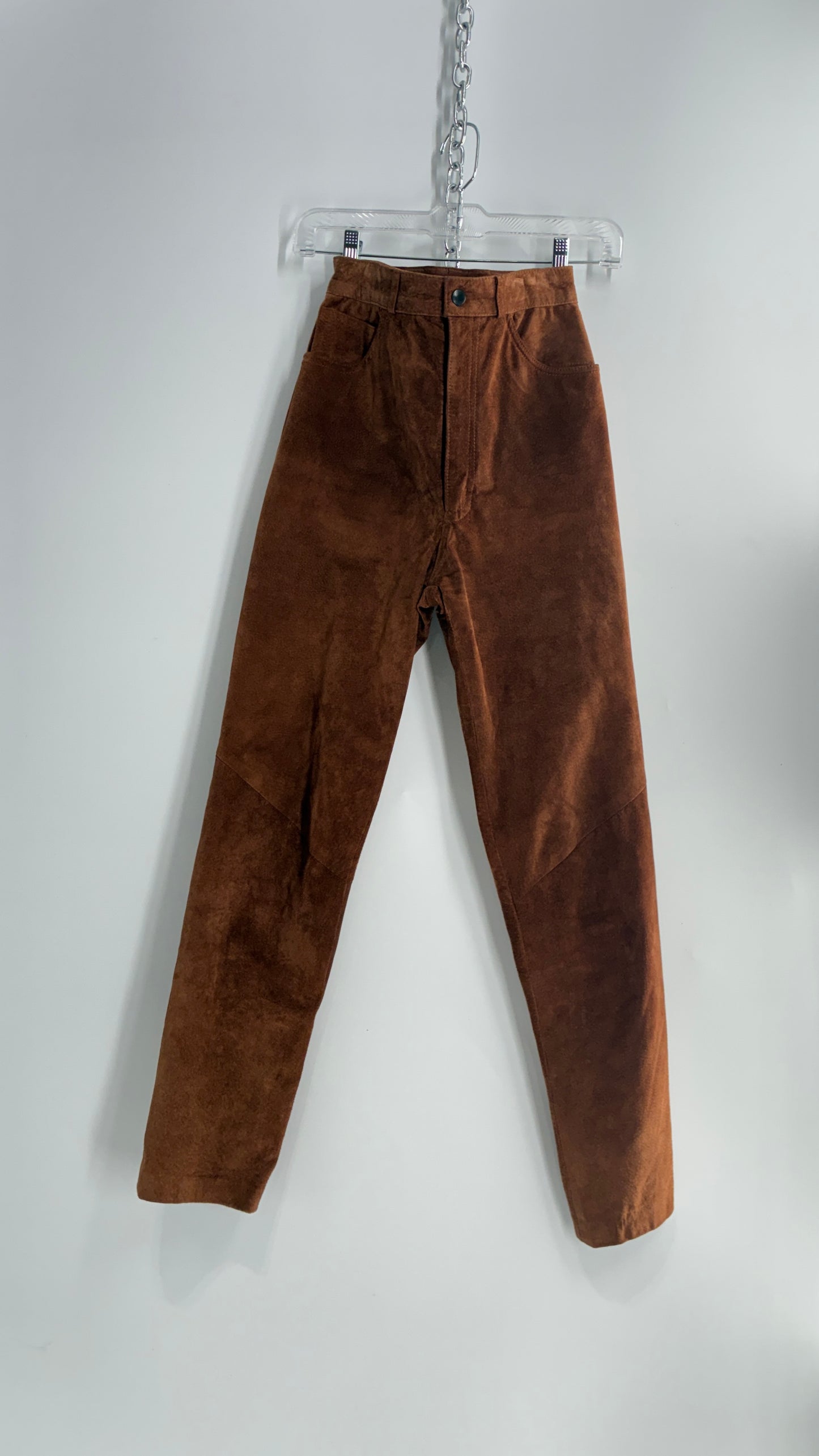 Vintage 1980 ANNTAYLOR High Waisted Brown Suede Leather Straight Leg Bottoms (2)