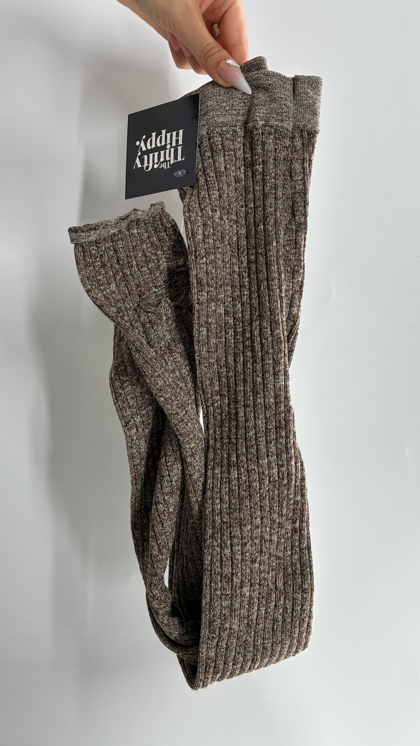 NWOT Brown Taupe Ribbed Knit Footless Tights