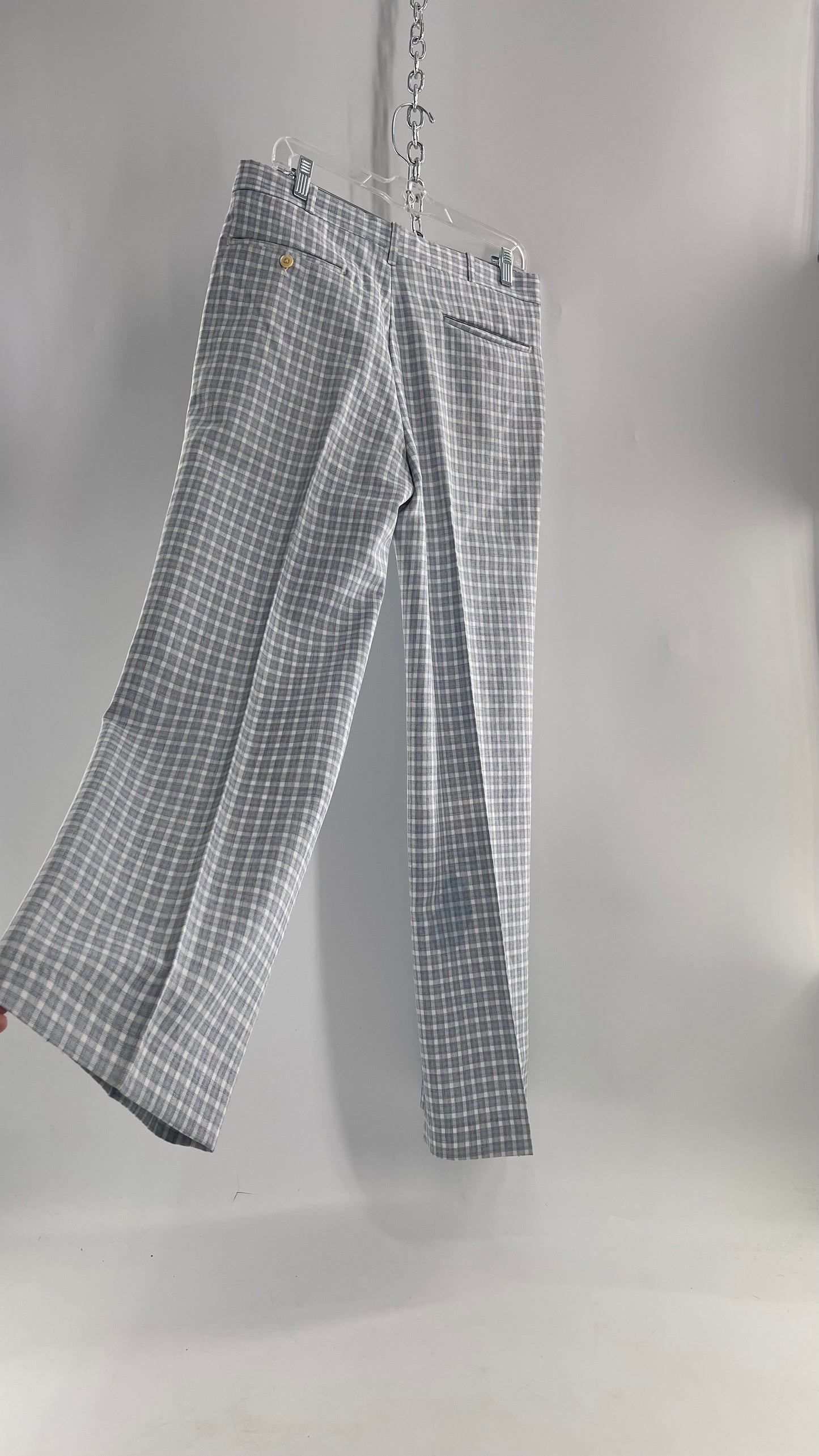 Vintage 1970s FARAH Light Blue Men’s Plaid Trouser (32x31)