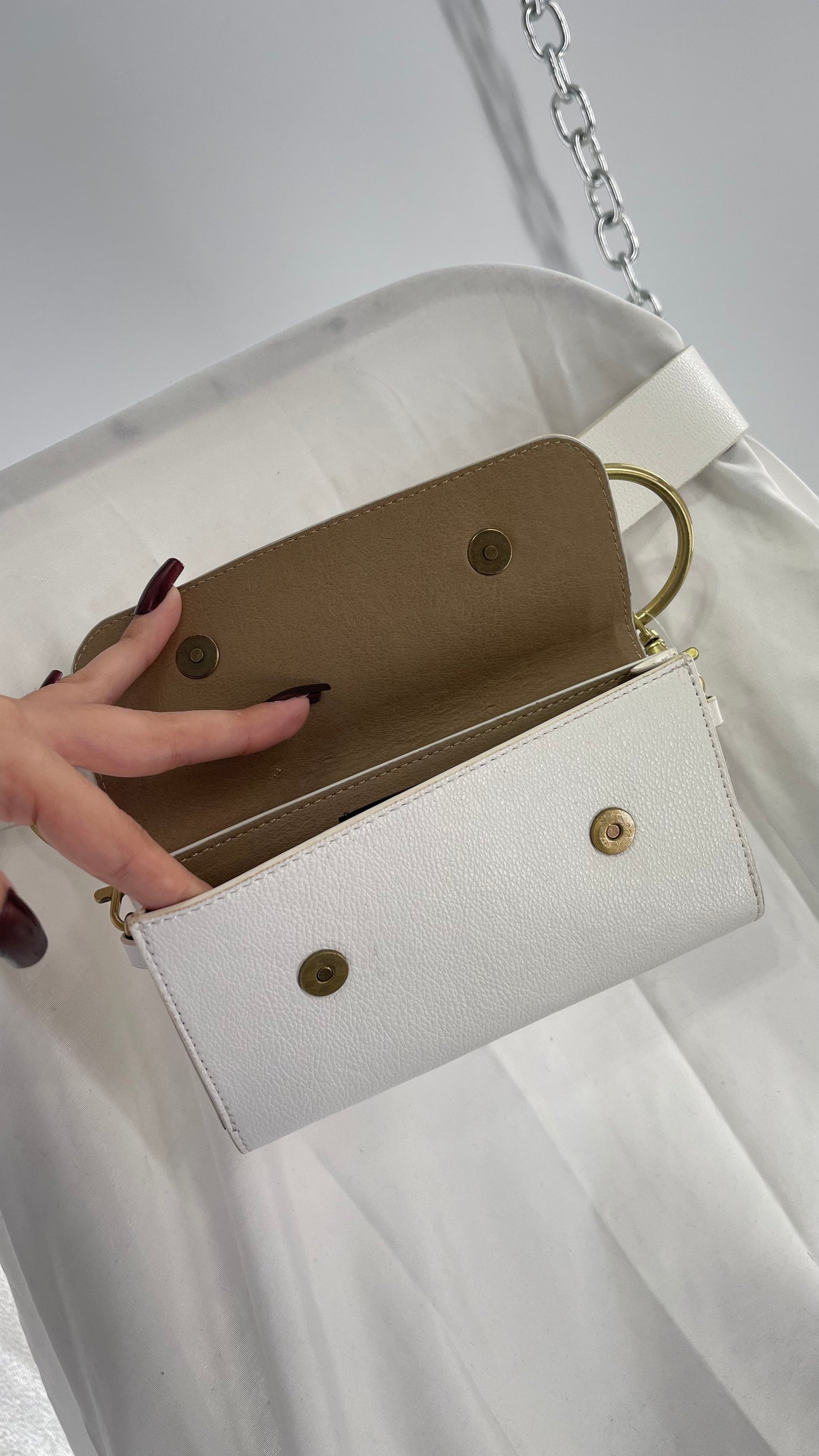 Anthropologie White Belt Bag with Gold Hoops