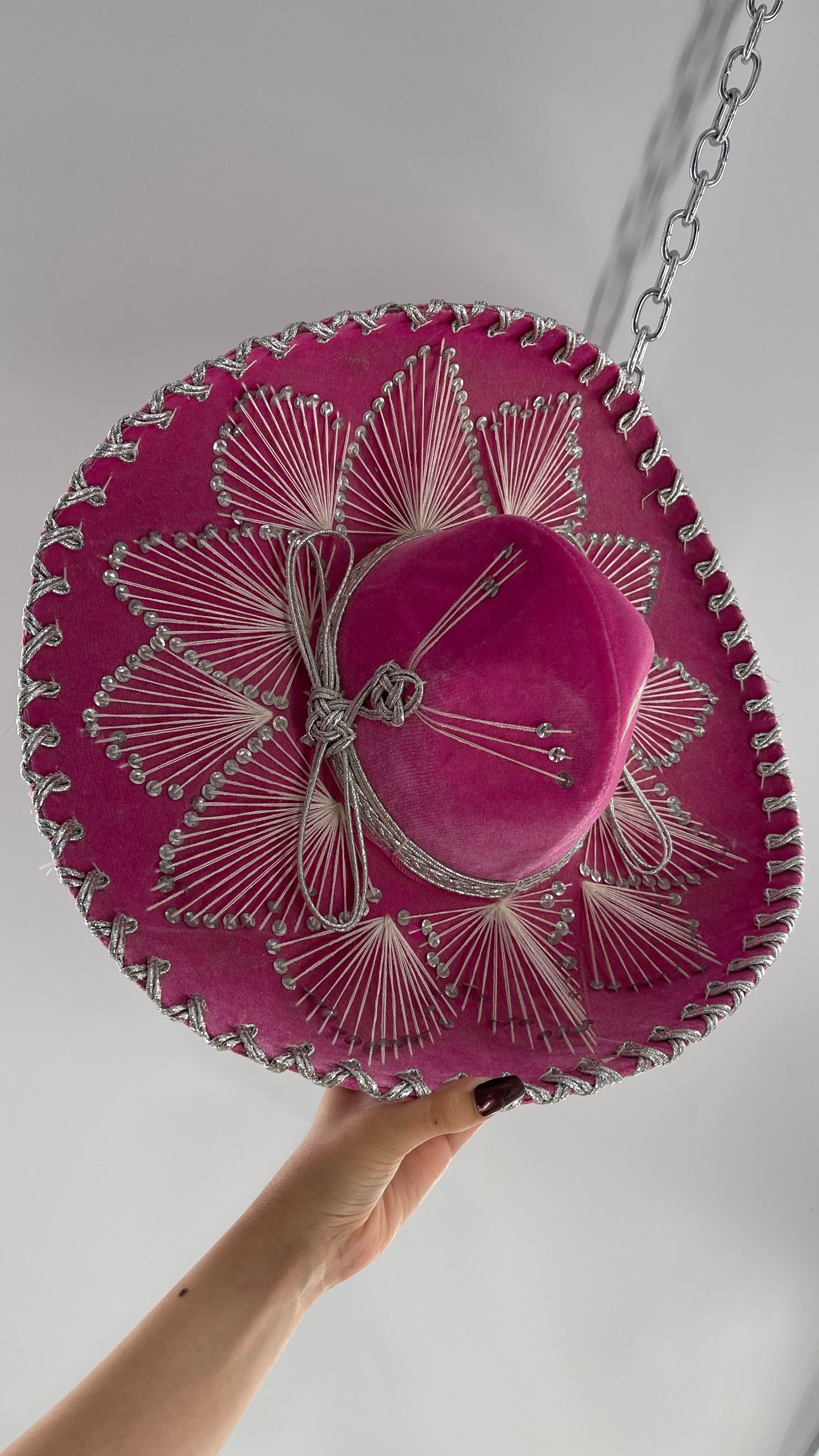 Vintage 1970s Pink and Silver Salazar Yepez Sombrero