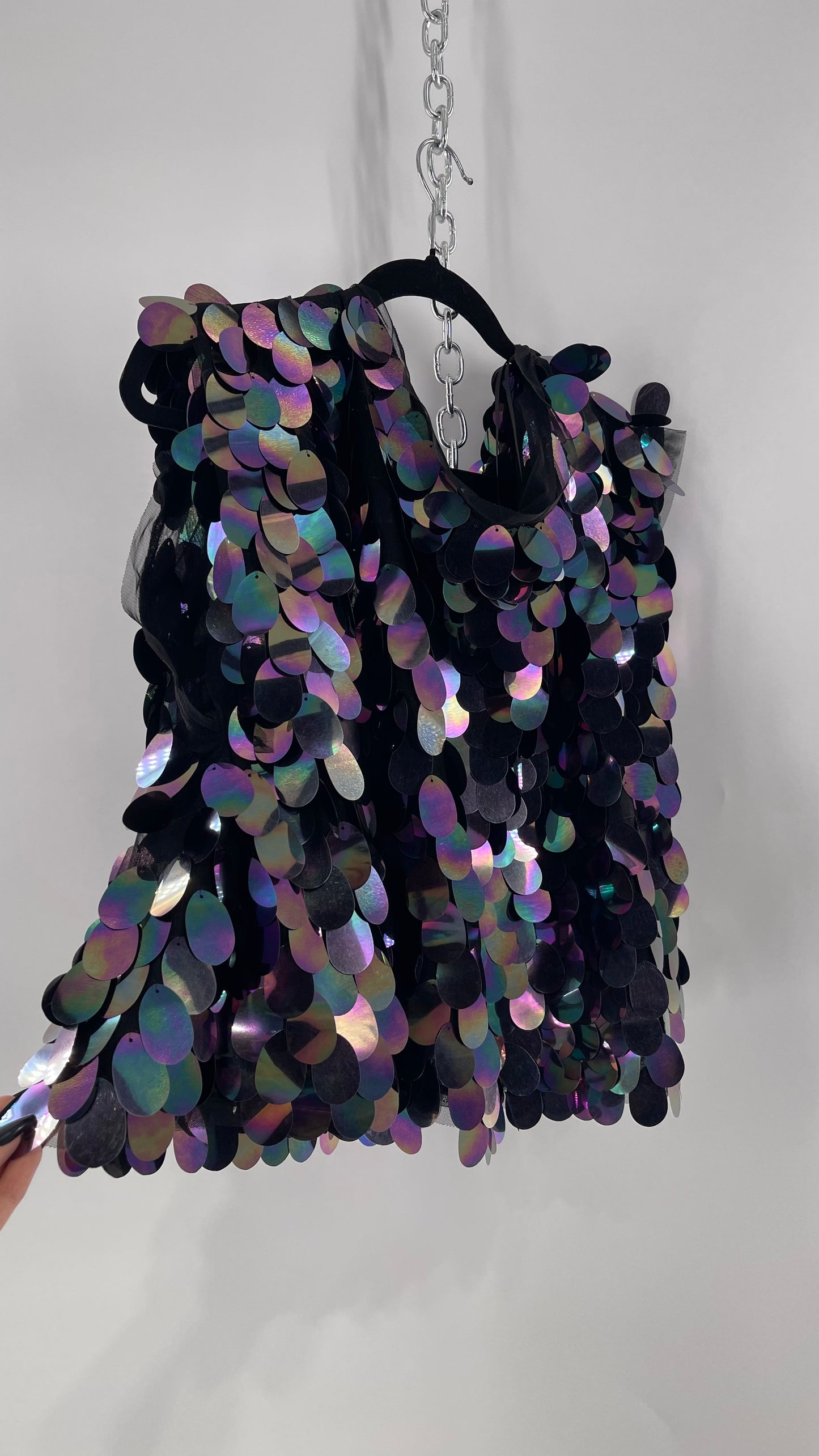 Free People Oversized Iridescent Purple/Indigo Color Changing Sequins (XS)