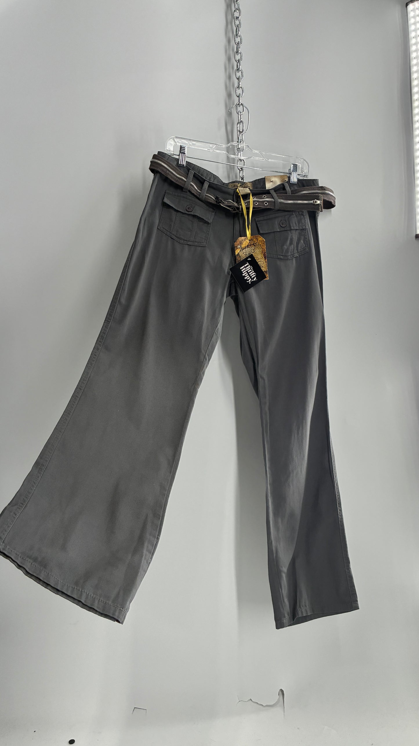 Deadstock Vintage Grey MOKACHINO Grey Pocketed Low Rise Zipper Belt Kickflares (8)