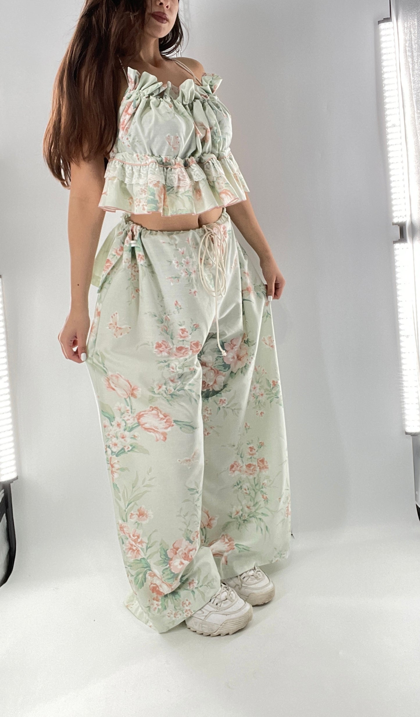 Vintage Set Covered in Delicate Dainty Florals, Butterflies, and Ruffles (One Size, Adjustable)