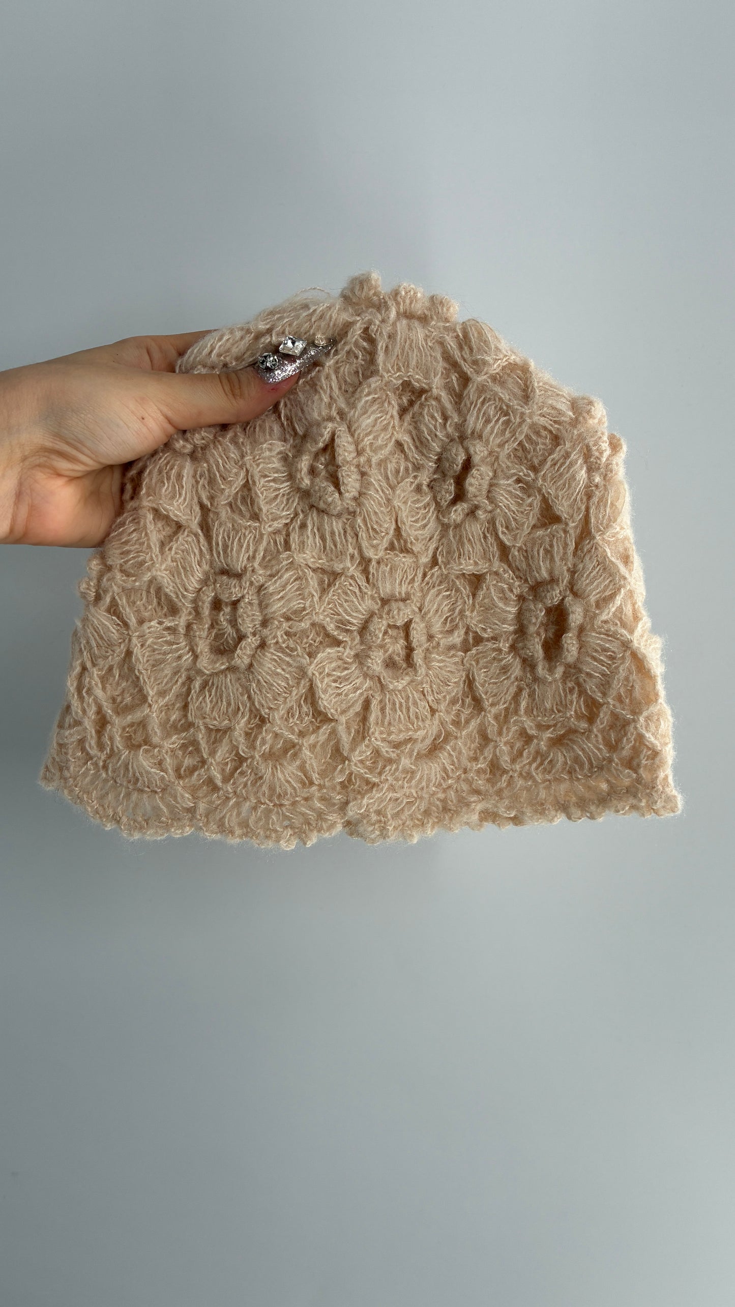 Crochet Knit Off White Beanie