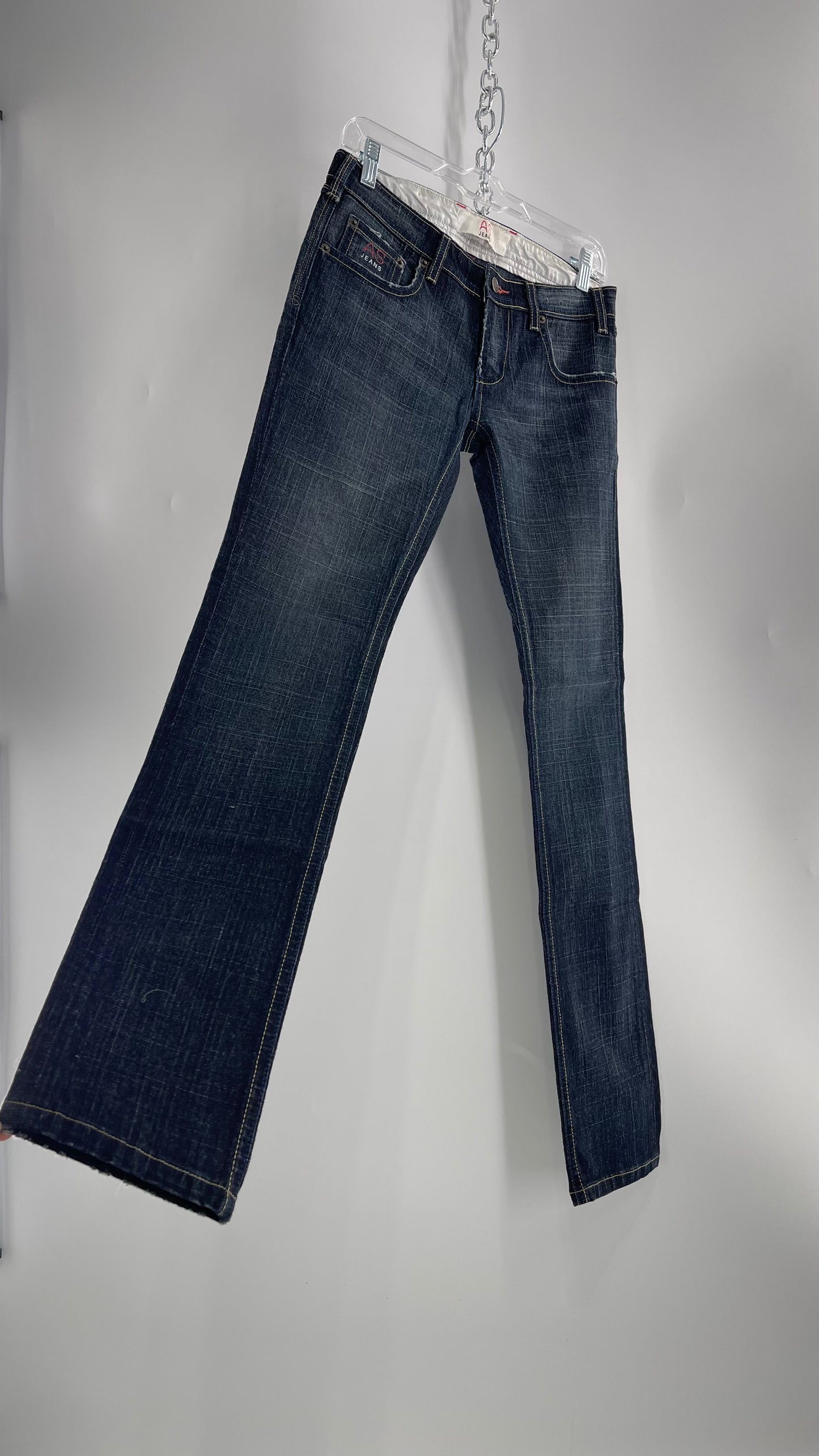 Vintage Smart AS JEANS Dark Wash with Grain and Embroidered/Embellished Kiss Rock Logo (28)