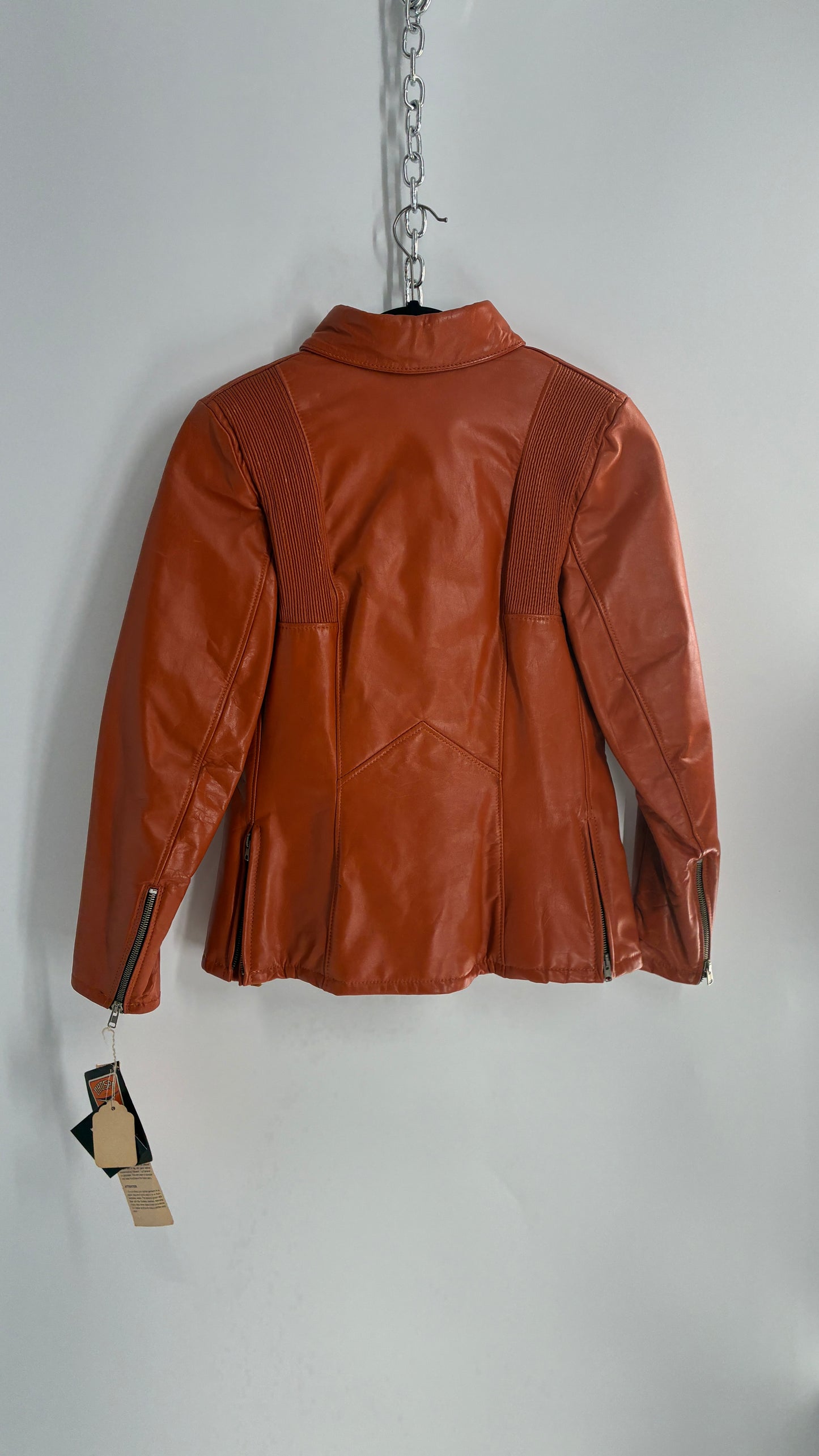 Deadstock Vintage 1970s DROSPO Orange Genuine Leather Fitted Jacket (12)