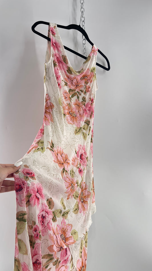 Vintage Eva Blue Pink Floral Draped Neck Sleeveless MIDI with Beading (10)