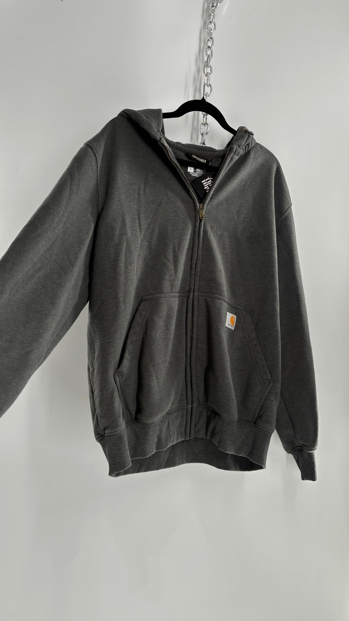 CARHARTT Rain Defender Charcoal Grey Full Zip Heavy Knit Hoodie (Large)