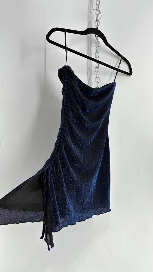 Princess Polly Navy Night Sky, Ruched Asymmetric Side Mini Dress (2)