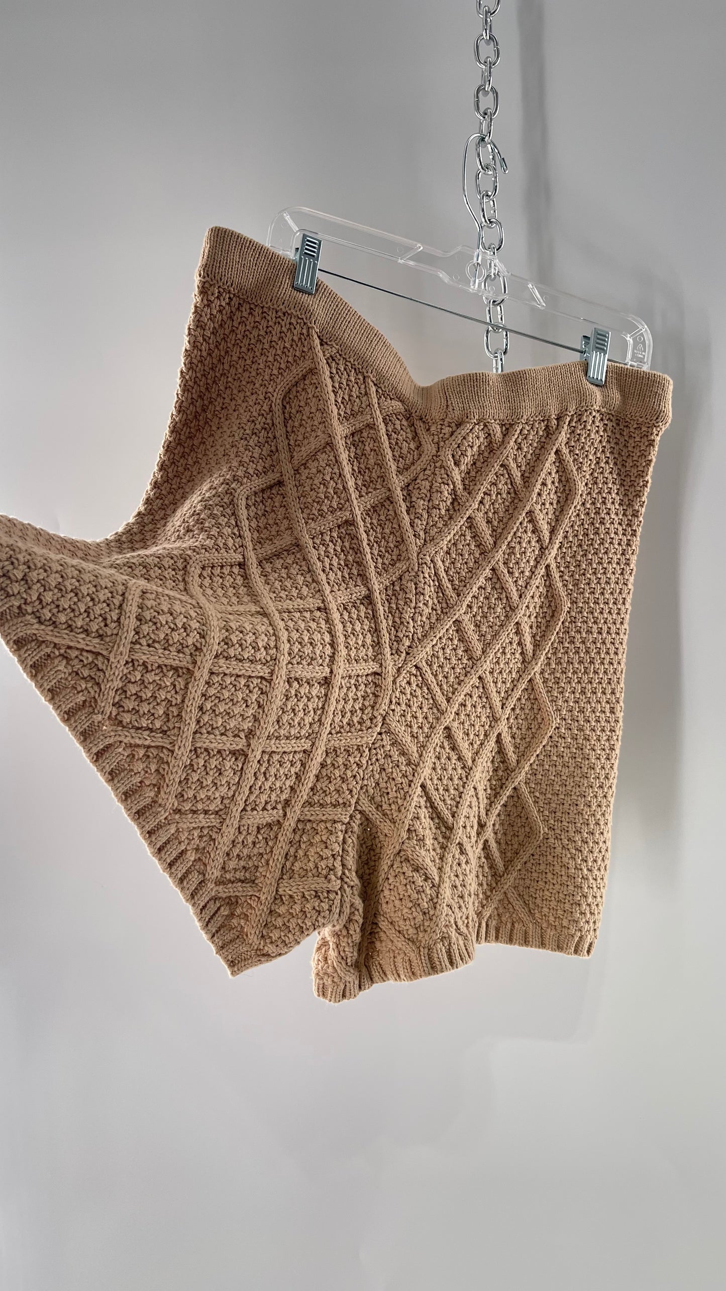 Anthropologie Current Air Knit Tan Crochet Argyle Shorts(XL)