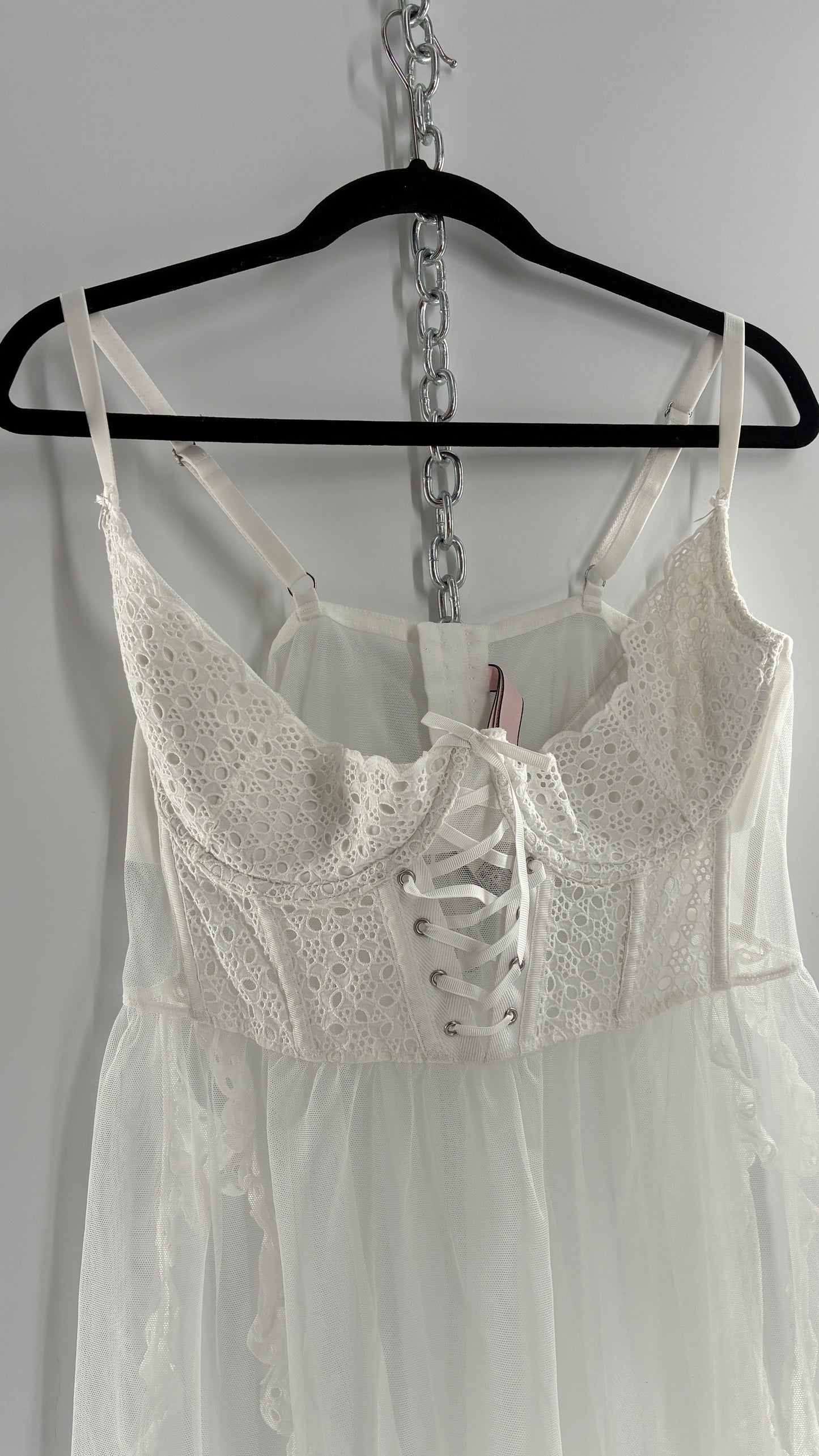 Vintage VICTORIA’S SECRET White Eyelet Lace Bustier with Mesh Skirt (XXL)