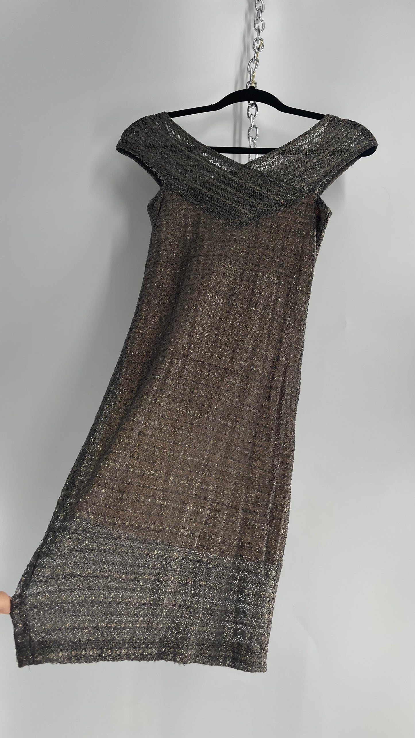 Nightcap Clothing X Free People Off the Shoulder Metallic Tinsel Lace Dress (XS)