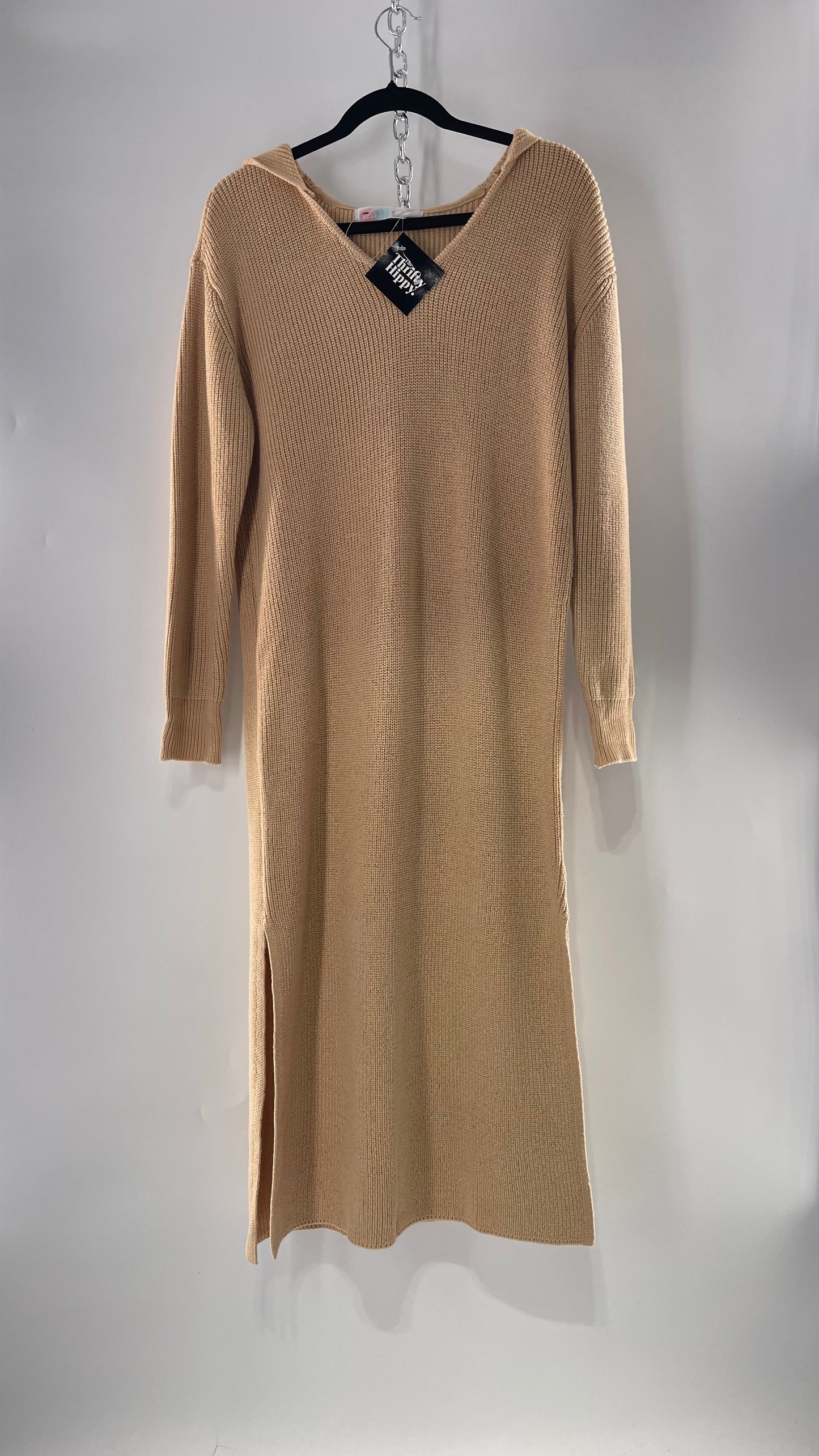 Free People Tan Knit Hoodie Maxi (XS)