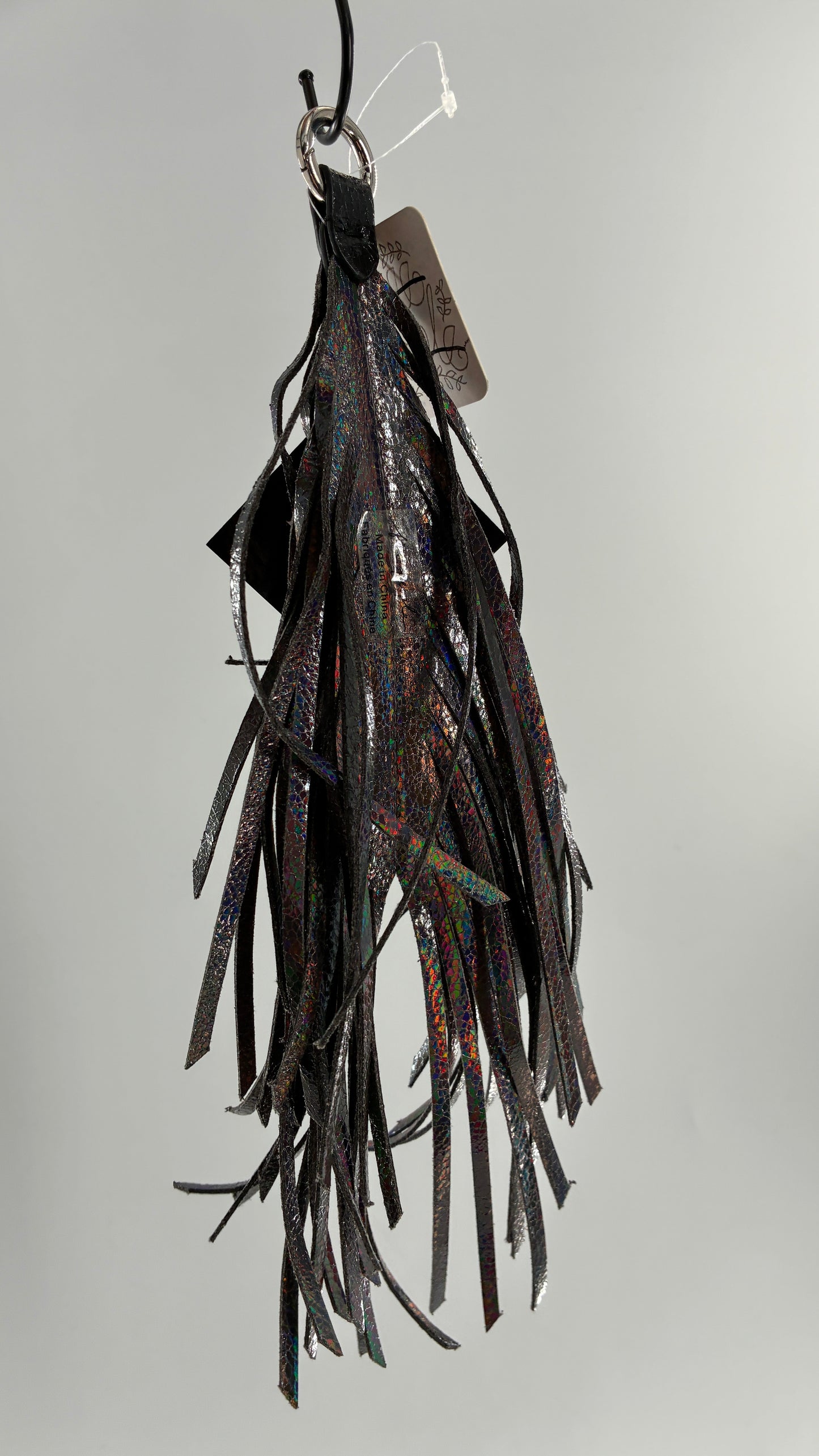 Free People Iridescent Silver Leather Feather Keychain Ring with Tags Attached