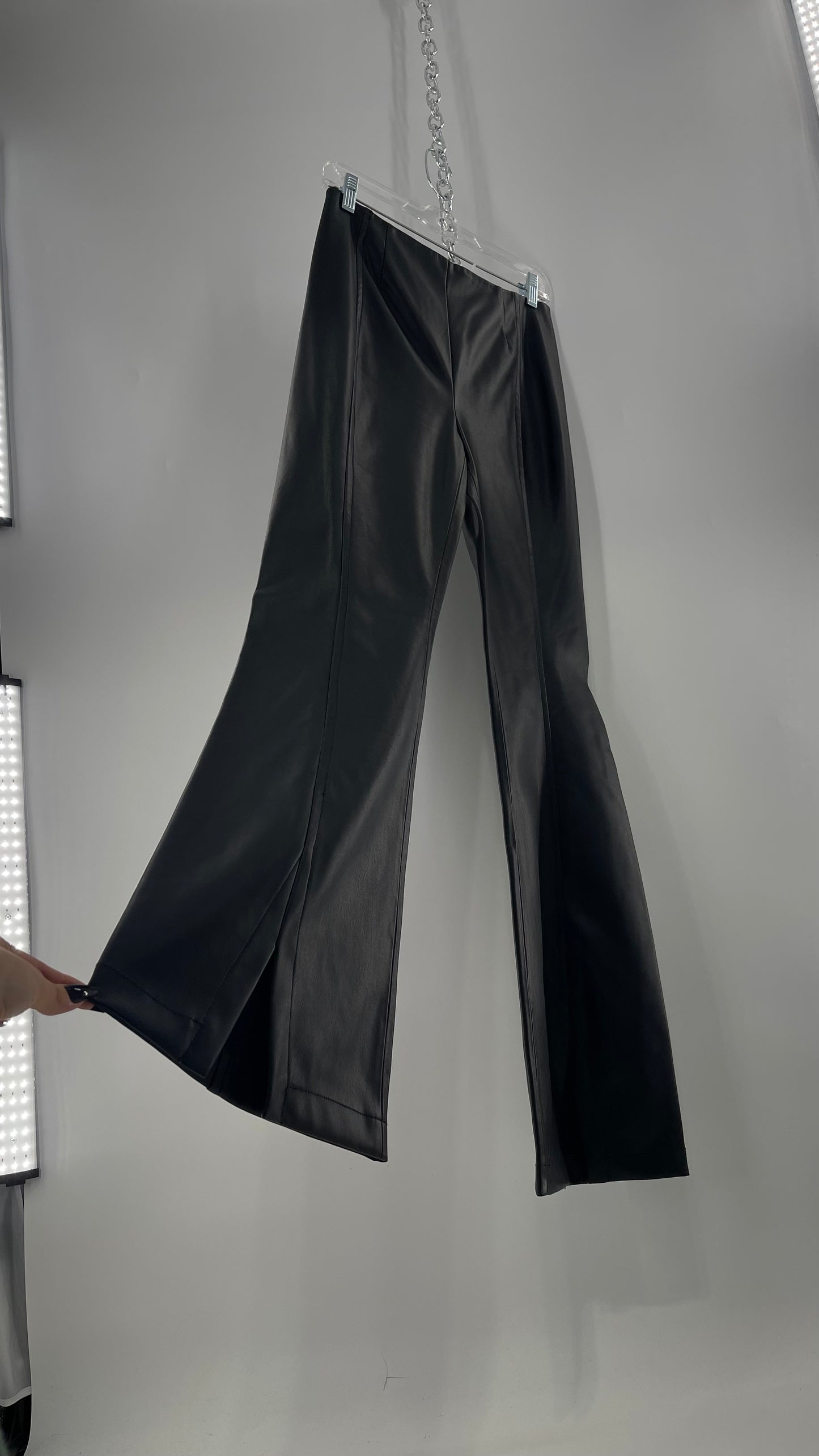 Free People Black Vegan Leather Kick Flares (28)