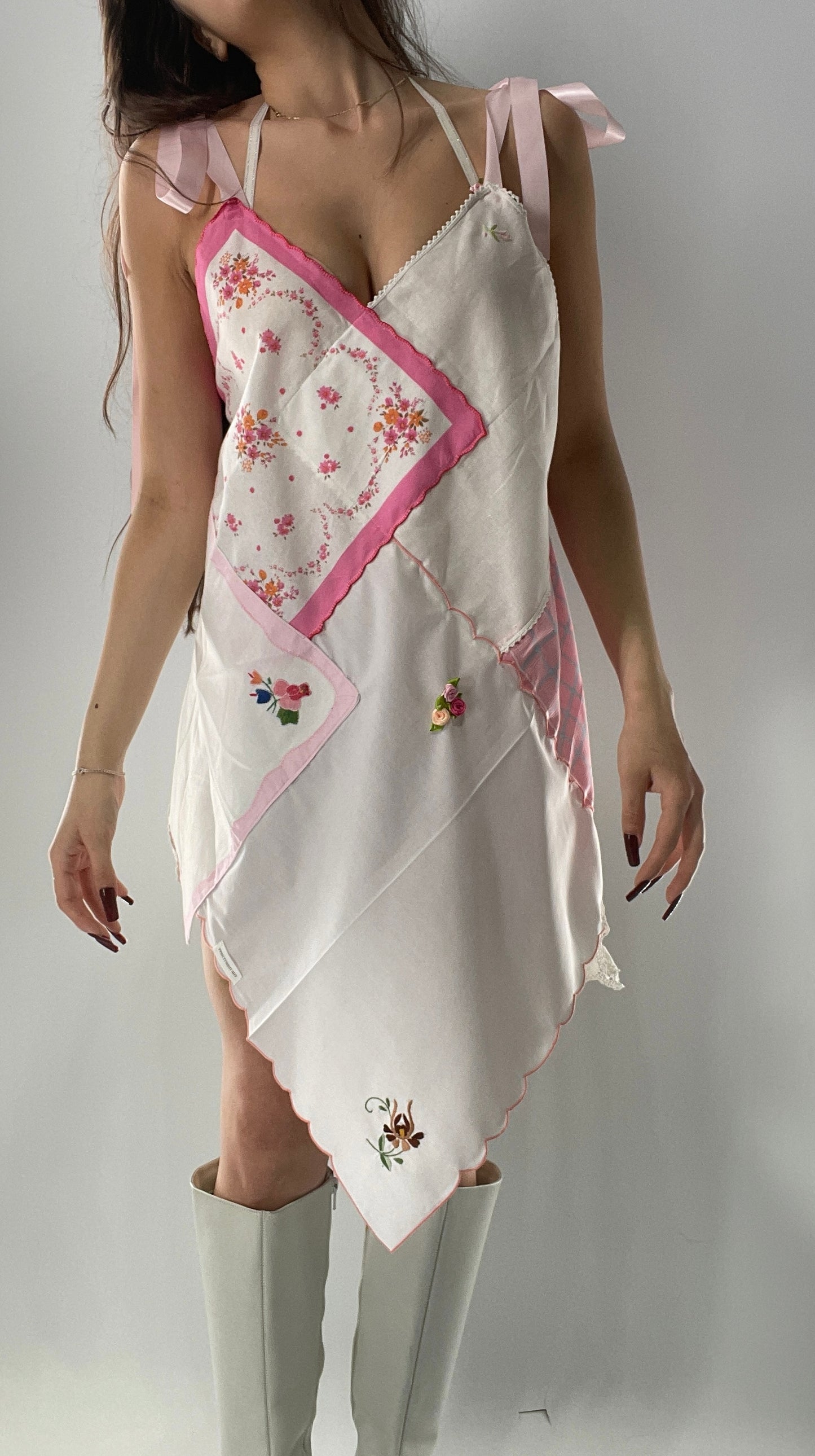 Vintage Handmade Hankie, Prairie Princess, Backless Handkerchief Mini Dress (XS-L)