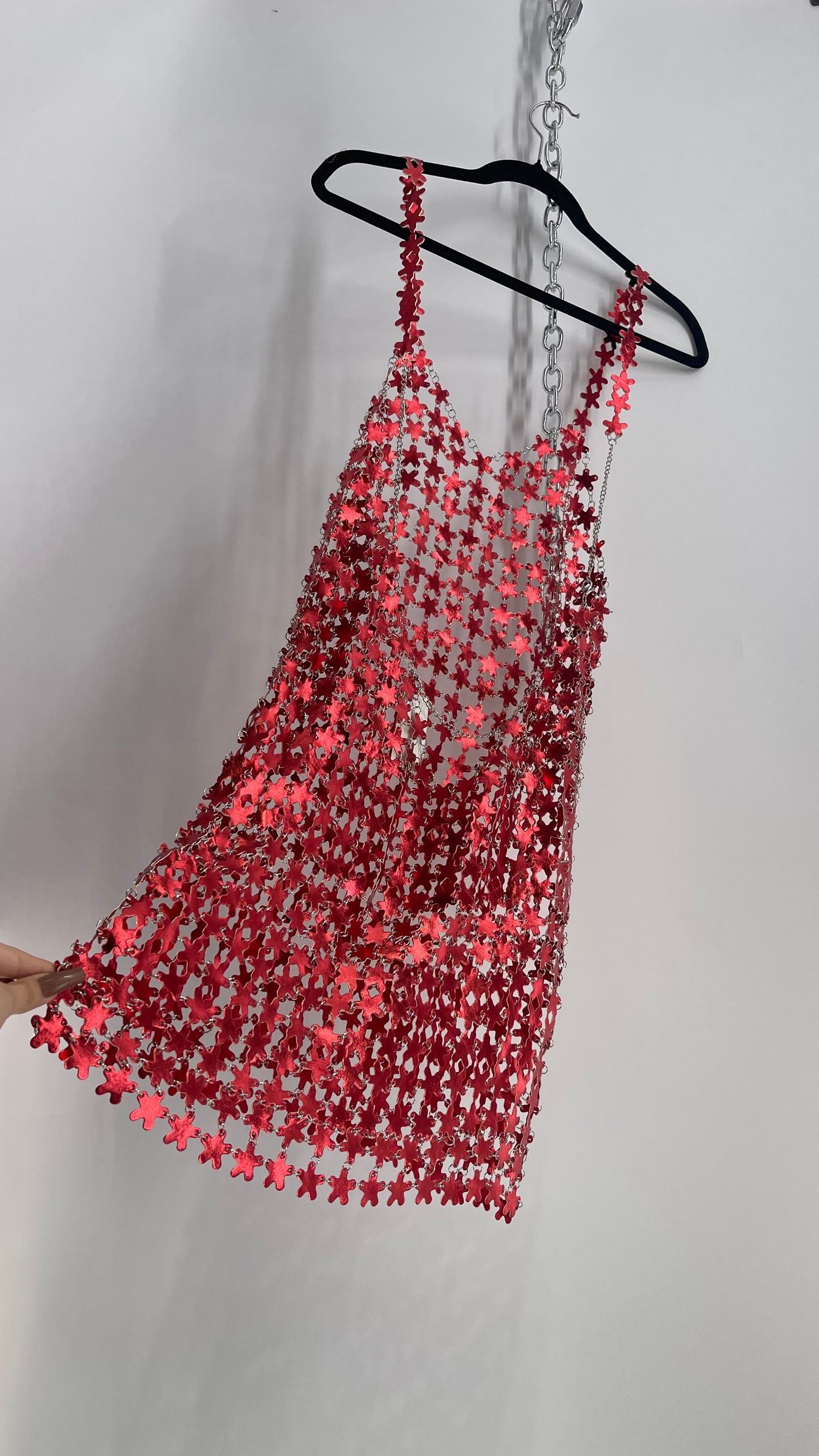 Urban Outfitters Chain Link Metallic Red Star Dress with Open Back