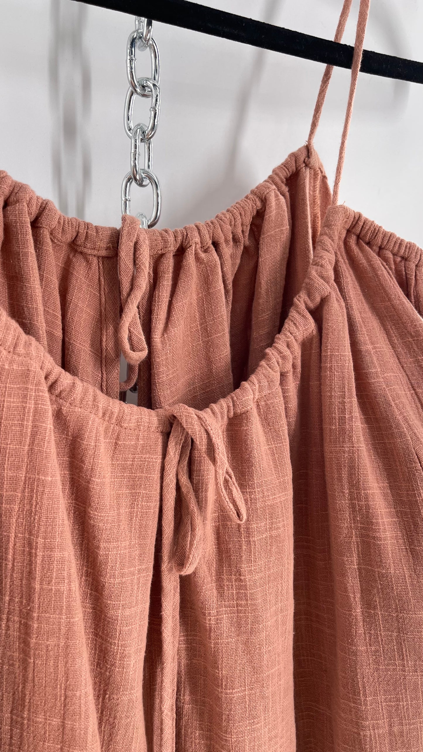Free People Cotton Blush Pink Button Front Cold Shoulder Dress (Medium)
