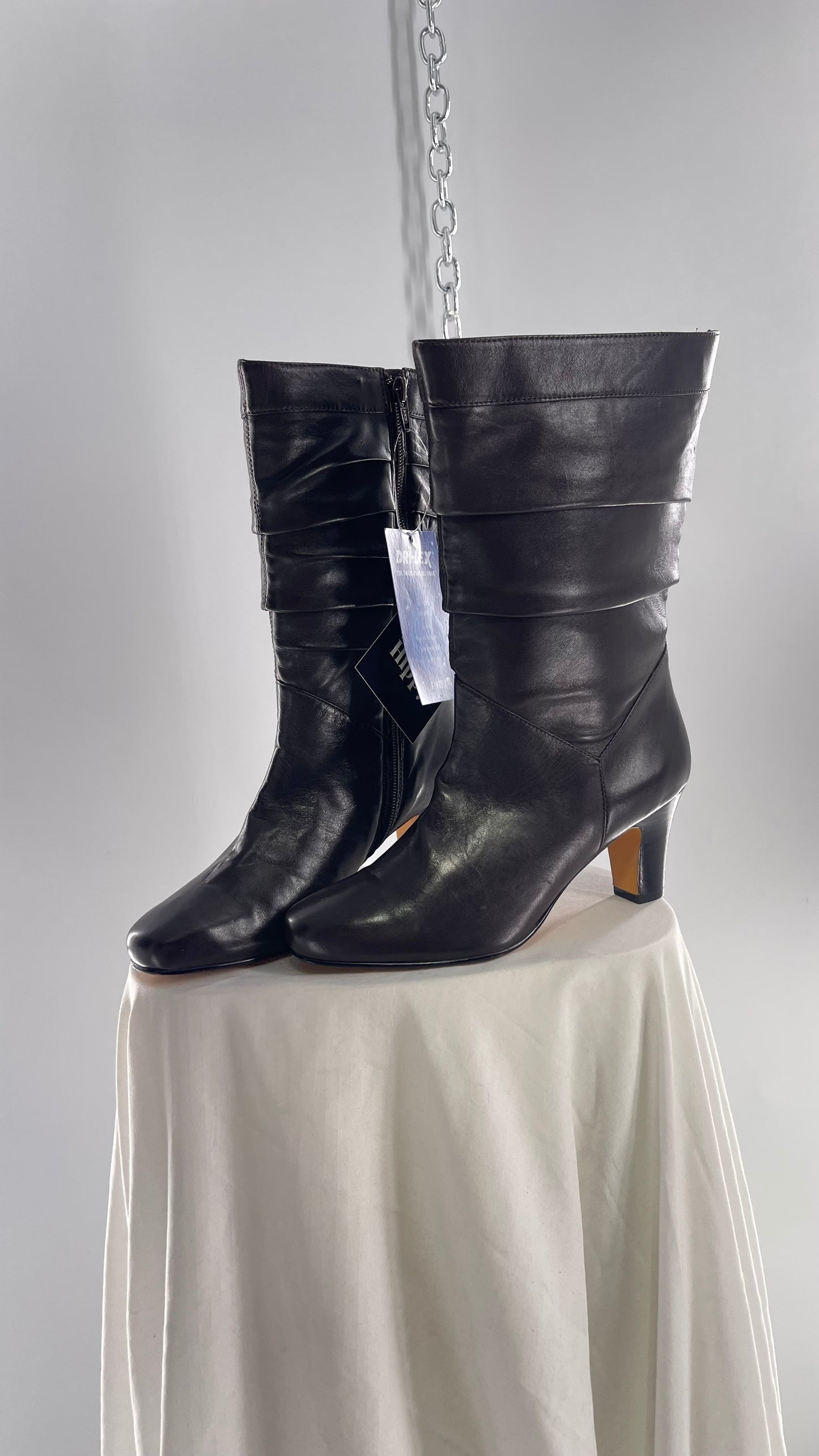 Deadstock Vintage Ros Hommerson Drilex Dark Brown Ruched Leather Booties (7)