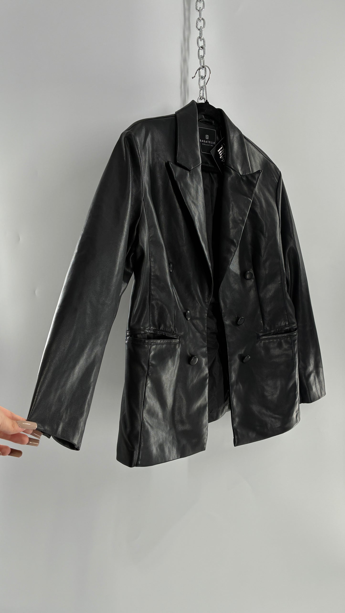 Bagatelle Black Vegan Leather Blazer Suit Jacket (Large)