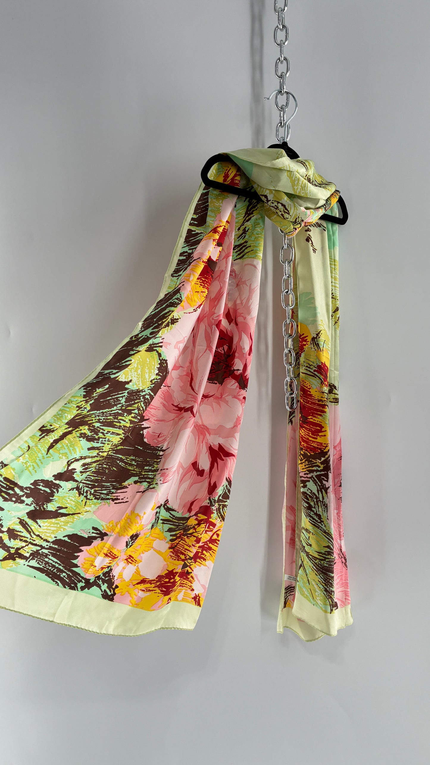Vintage 100% Silk Tropical Printed Summer Scarf