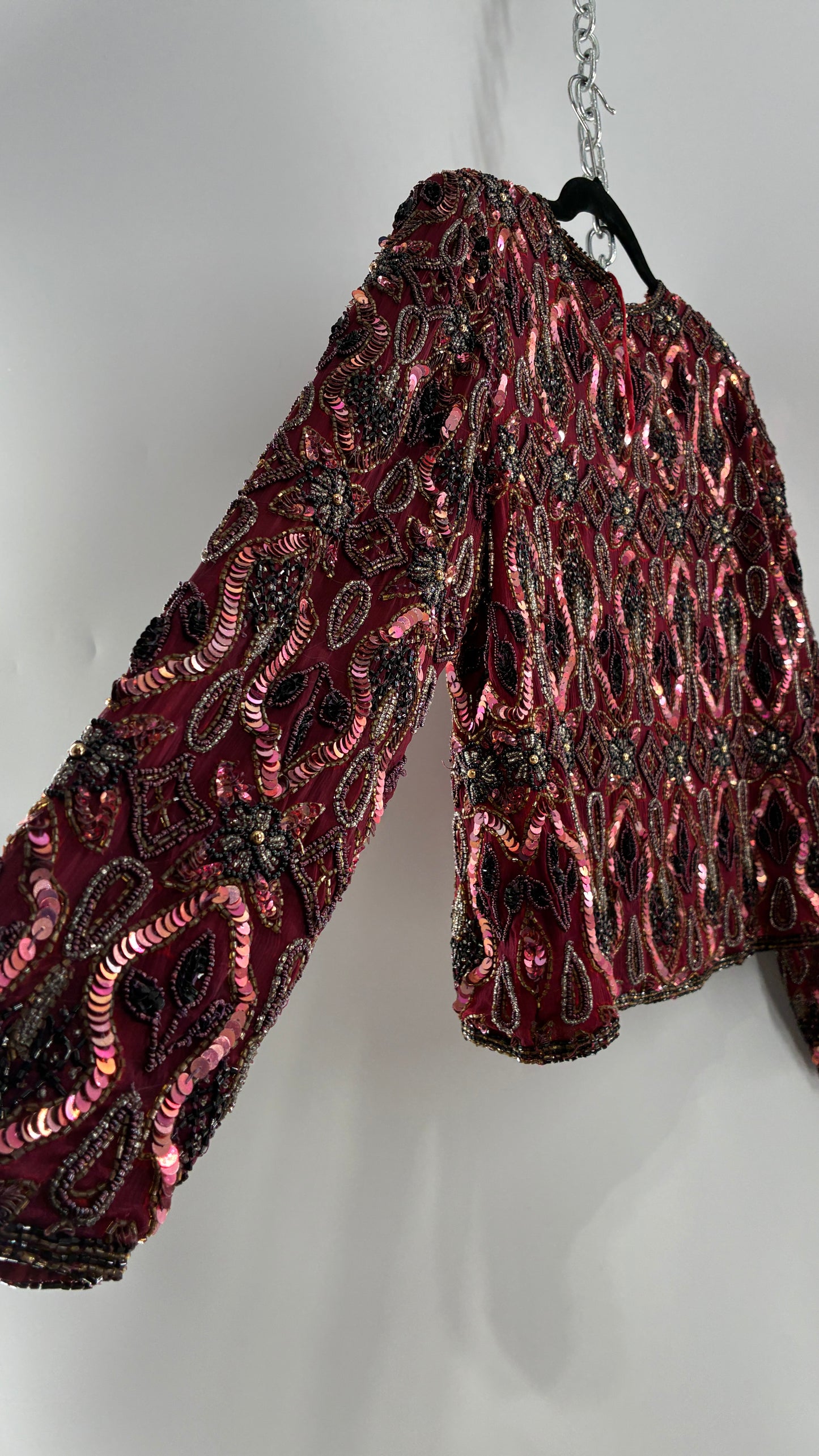 Vintage Beaded STENAY Burgundy Maroon Jacket (Medium)