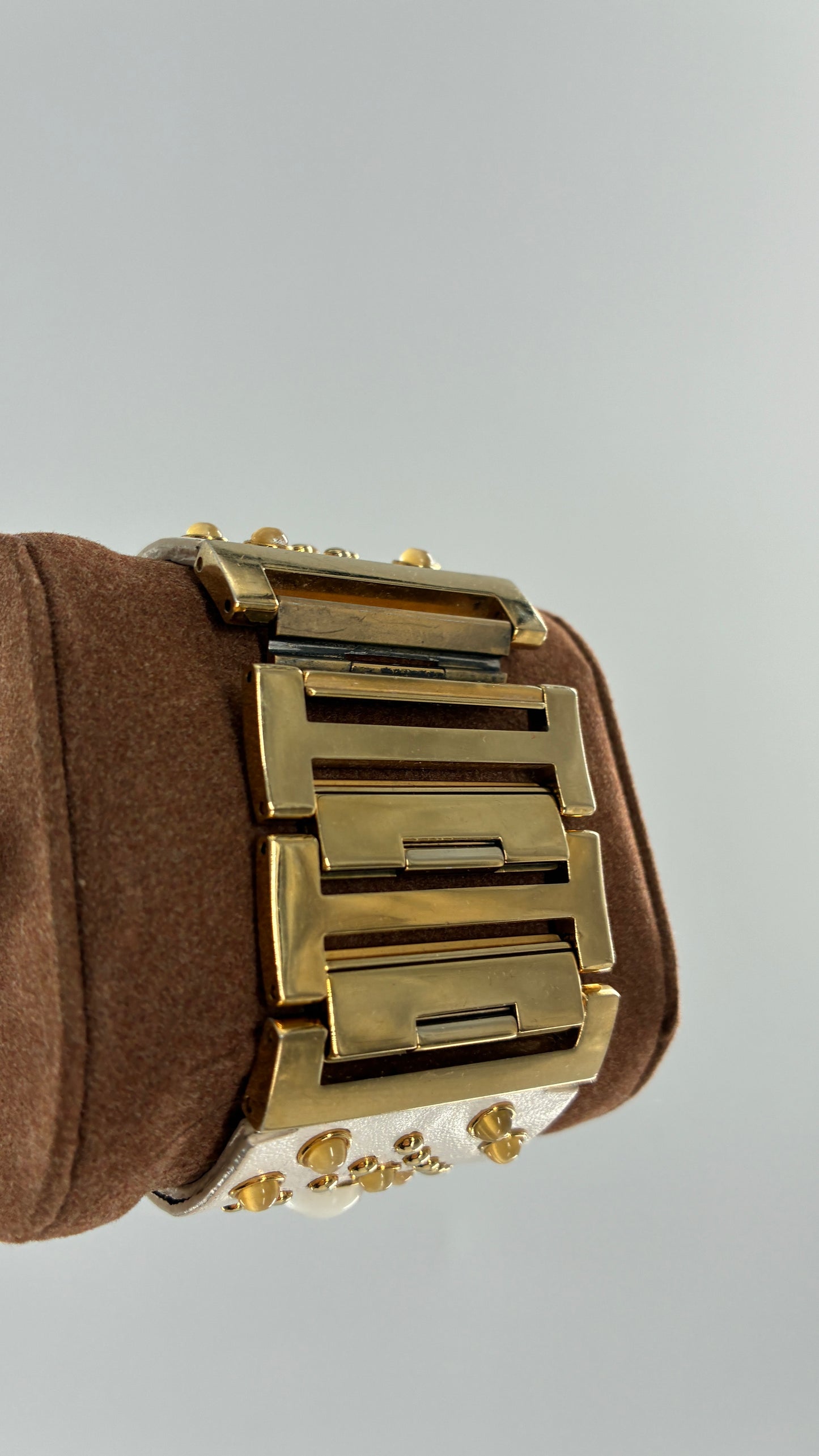 Deadstock Vintage Michael Kors White Leather Studded Cuff Watch