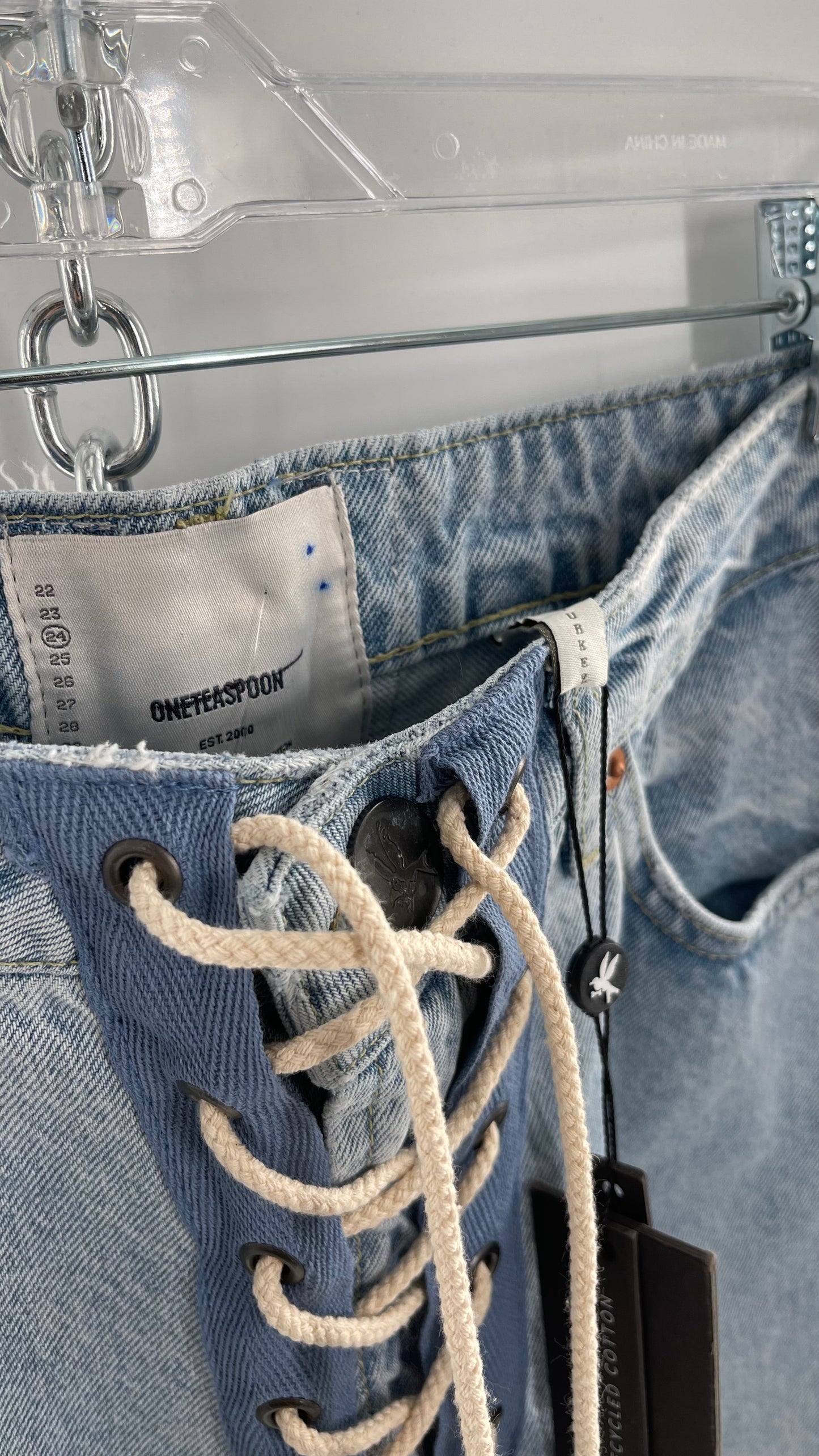 One Teaspoon Best Blue Lace Bandit Jeans Lace Up Detail on Front and Back (24)