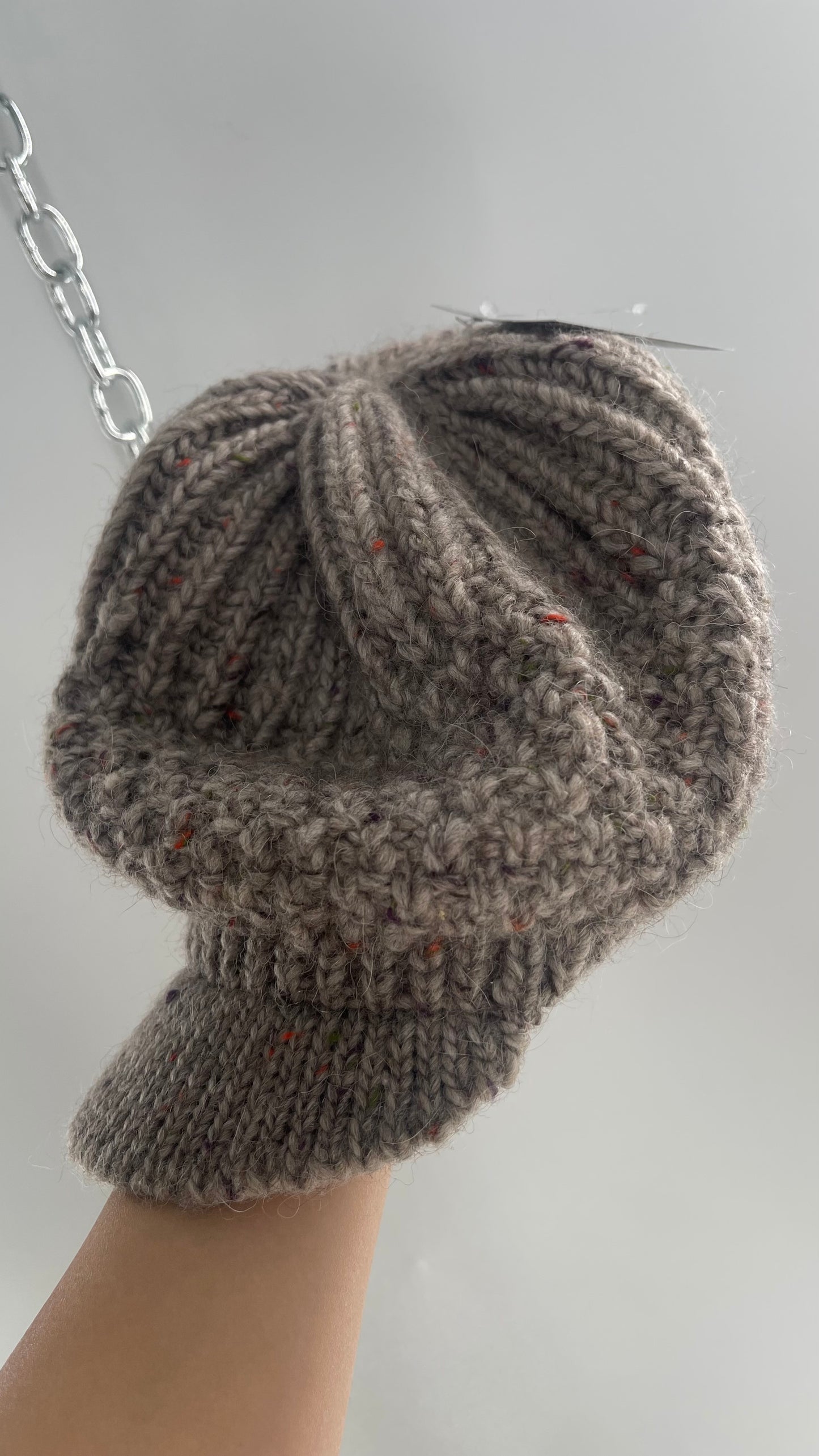 Vintage Tan Knit Slouchy Newsboy Cap Beanie with Brim