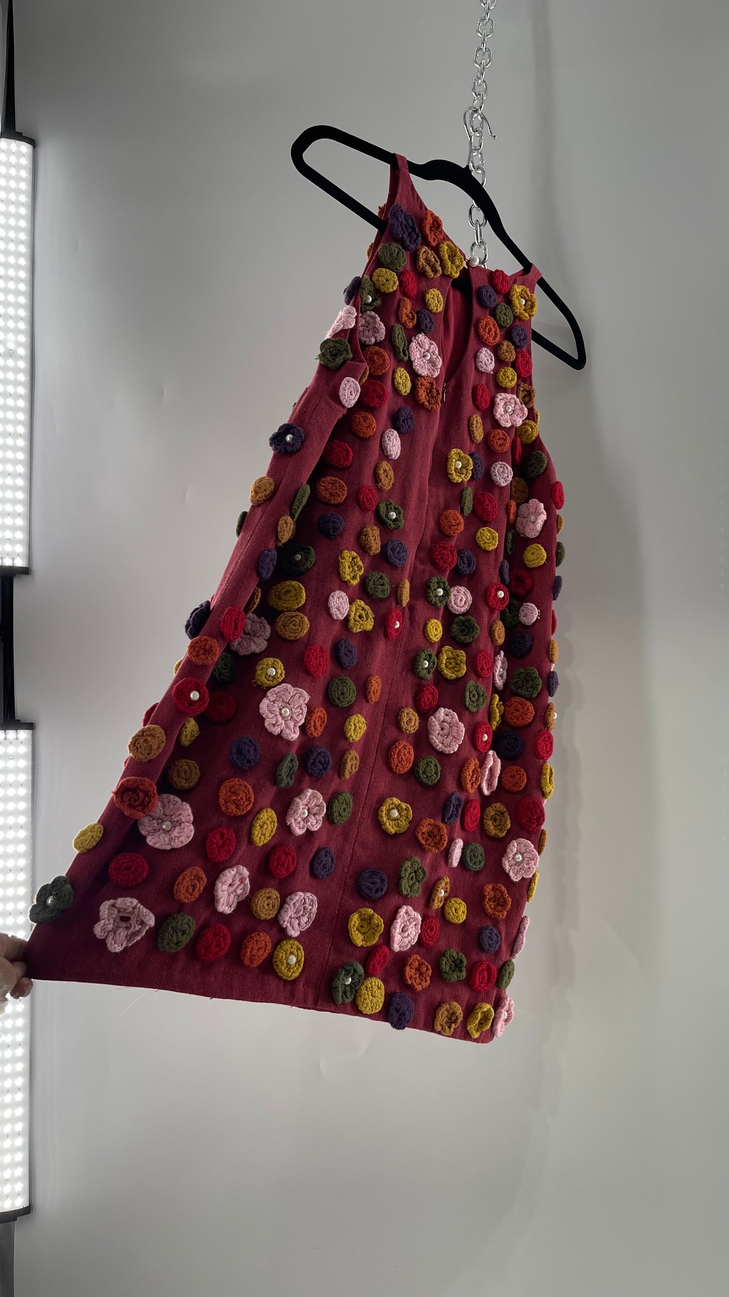 GUILD KALLOS Crochet Flower Appliqué Shift Dress (6)