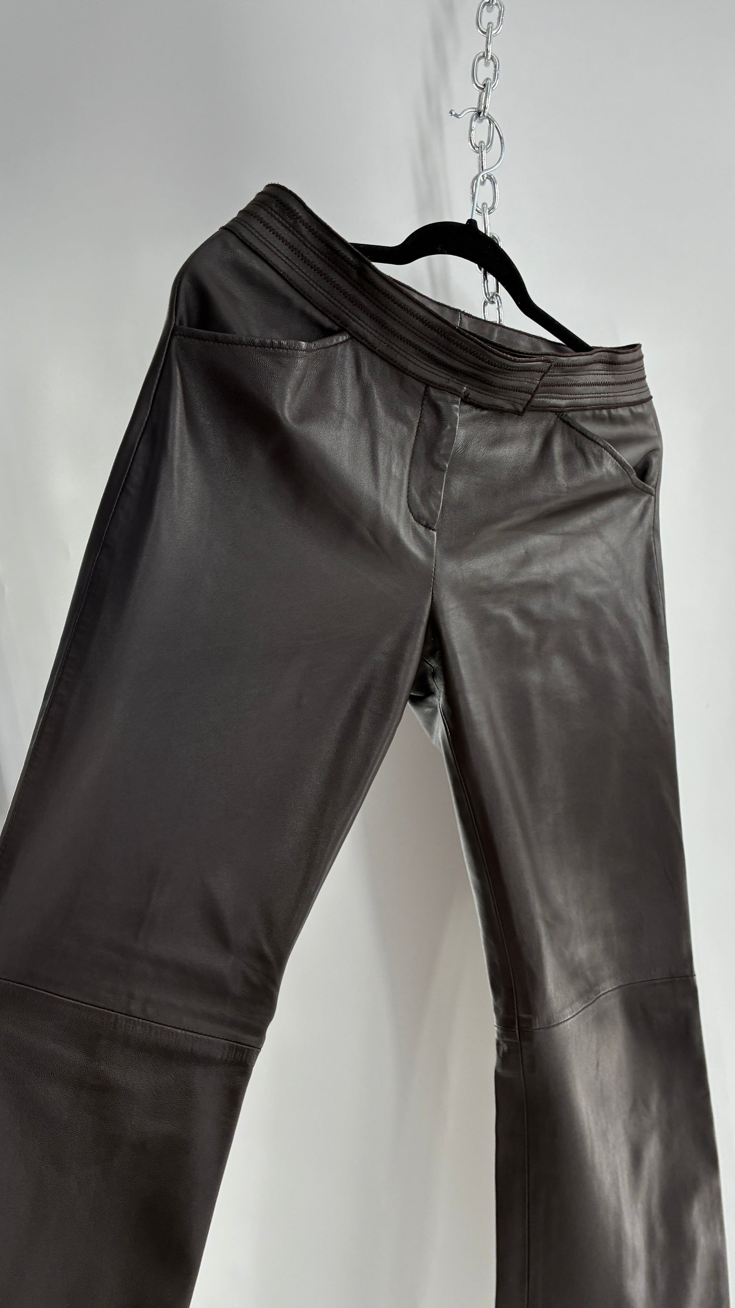 Vintage ETCETERA Deep Brown Low Waisted Embroidered, Side Closure Pants with Bootcut Hem (4)