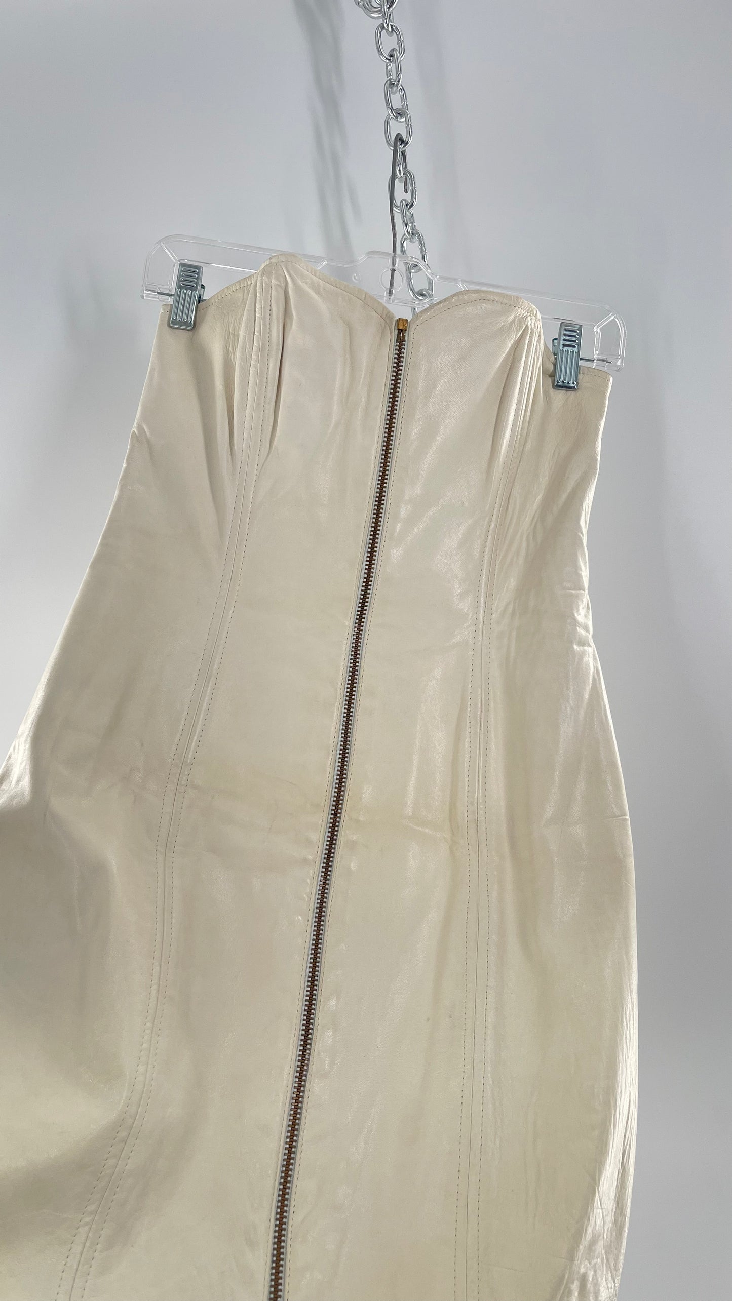 Vintage White Leather Zip Front Mini Dress *Handmade* (Size Small/Medium)