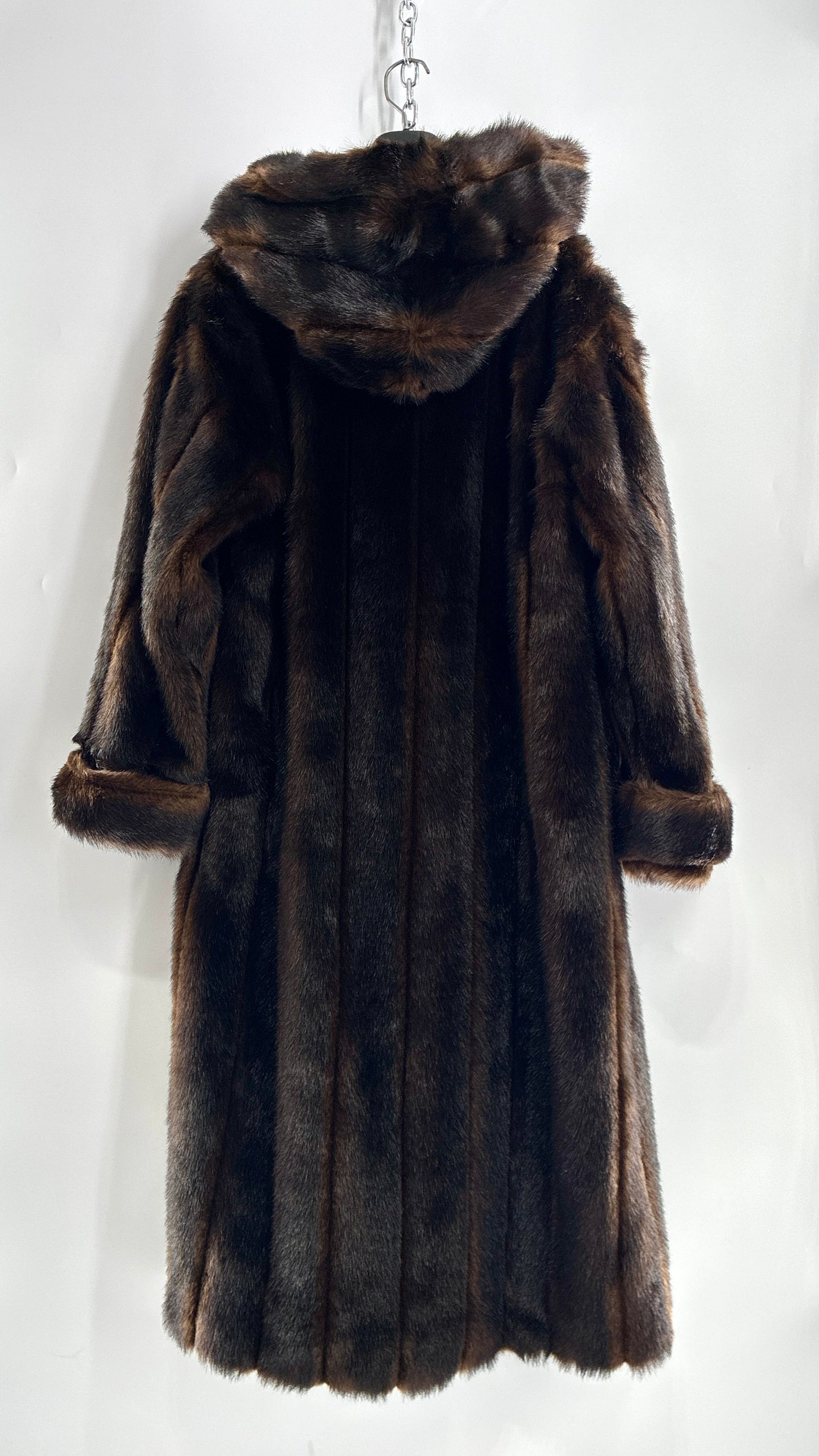 Vintage TALLY HO Hooded and Paneled, Vegan Fur Full Length Coat (Medium)