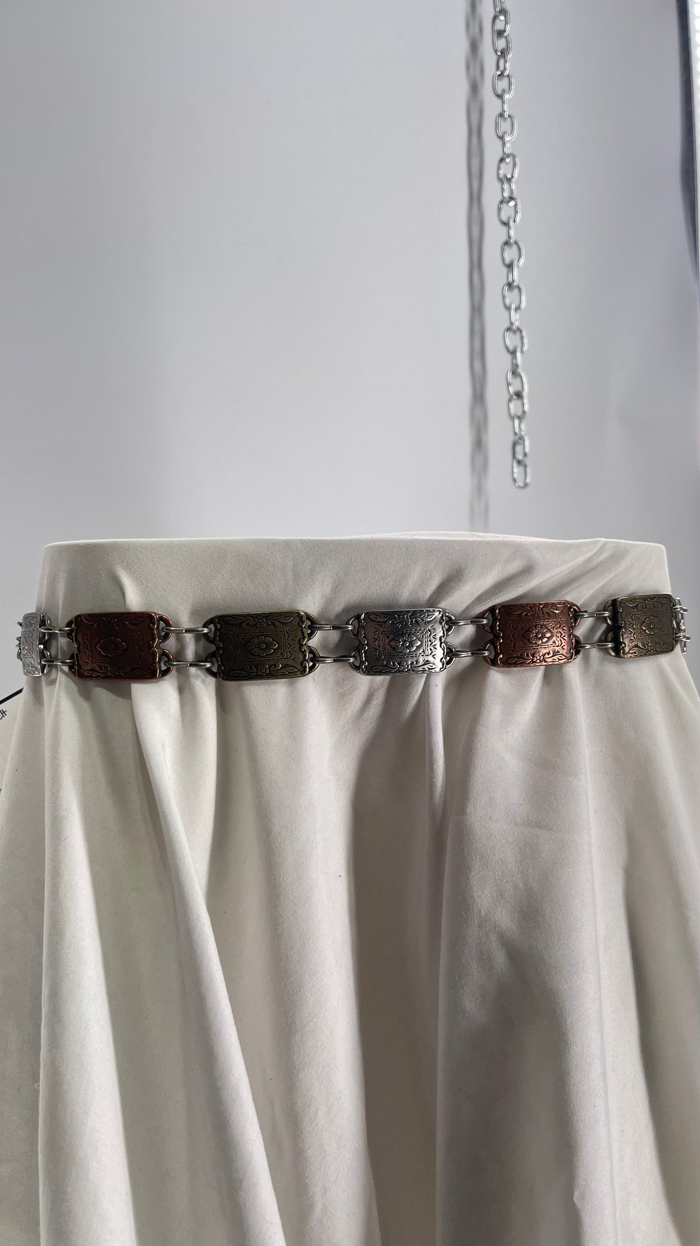 Vintage Mixed Metal Embossed Chain Belt (Medium)