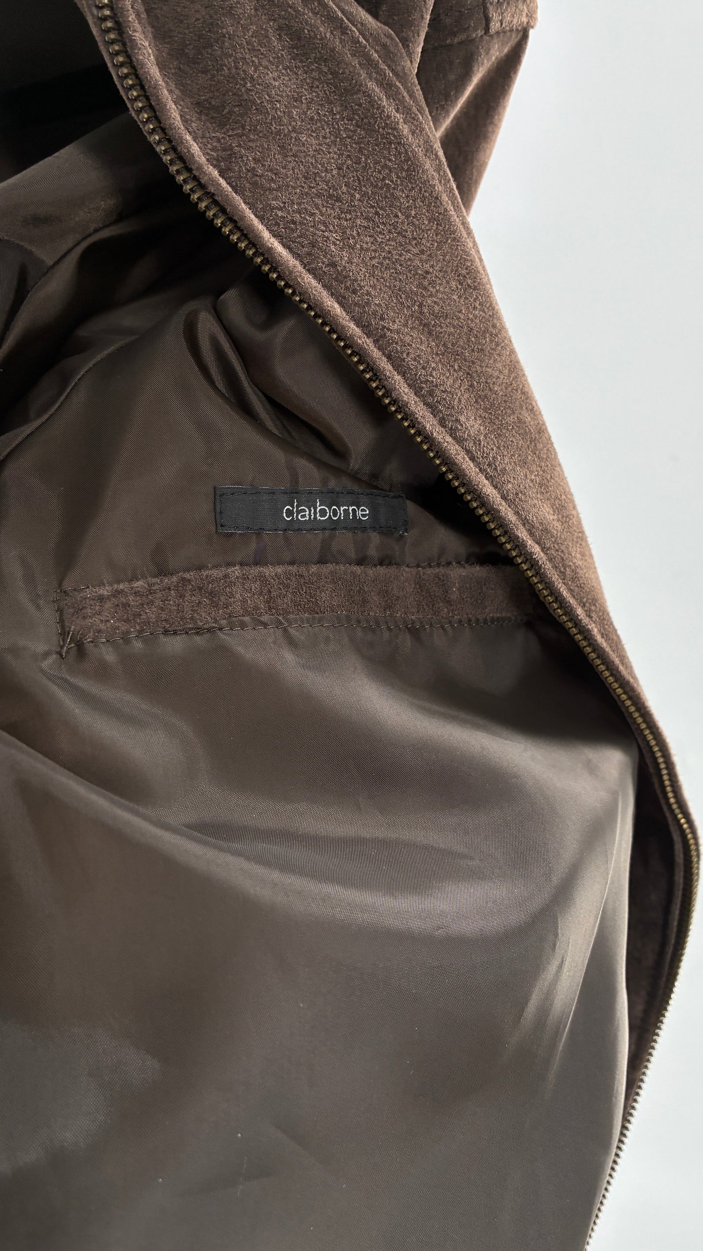 Vintage Liz Claiborne Dark Brown Genuine Suede Leather Jacket (Large)