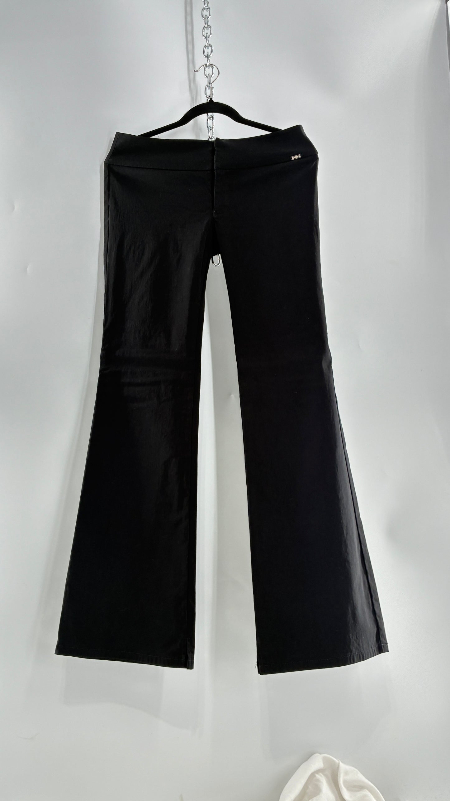 Vintage 1990s GUESS Stretch Low Rise Thick Waistband Black Kickflare (29)
