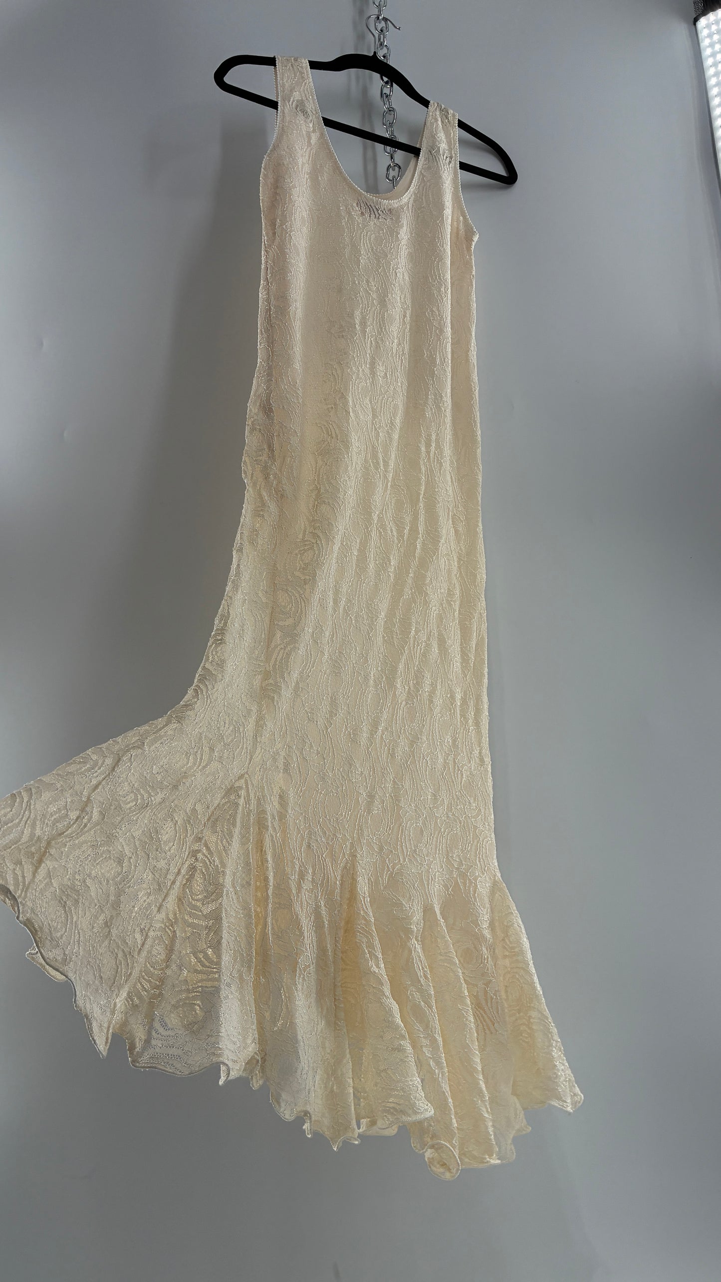 Vintage SARA MIQUE New York Off White Maxi Dress and Balloon Sleeve Cardigan Set (M)