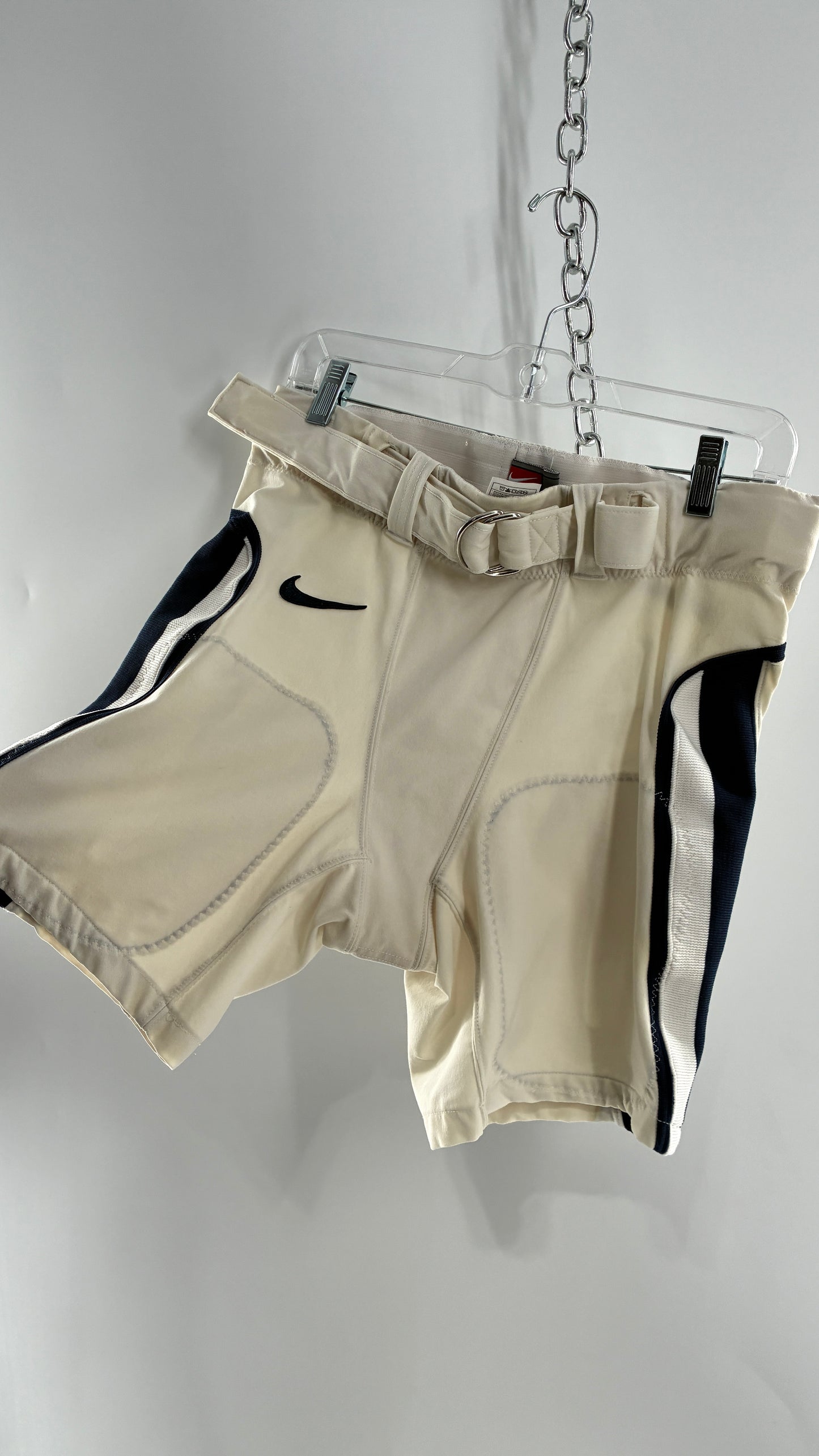 Vintage Nike Off White Distressed Football Belted Shorts (36)
