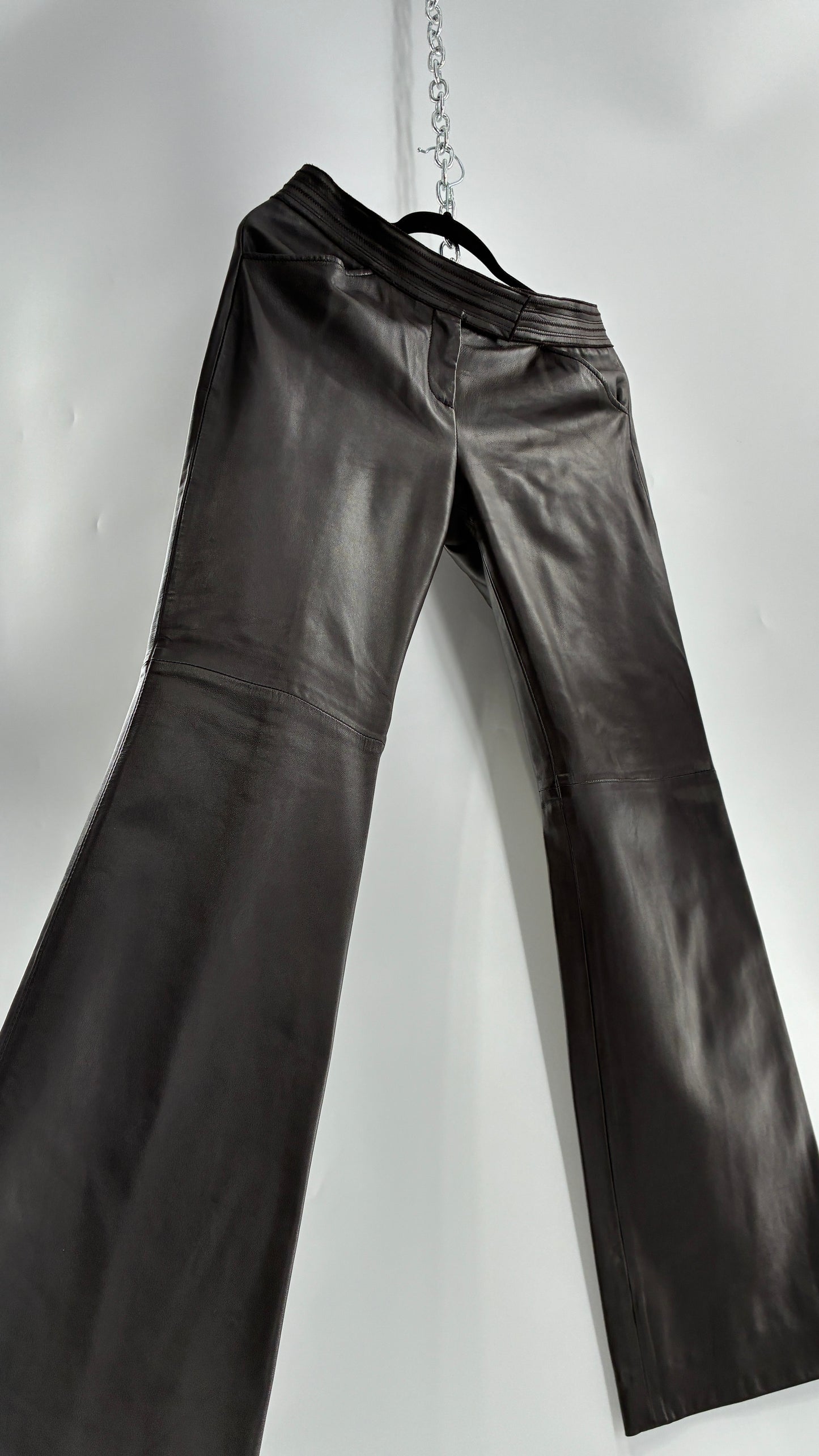 Vintage ETCETERA Deep Brown Low Waisted Embroidered, Side Closure Pants with Bootcut Hem (4)
