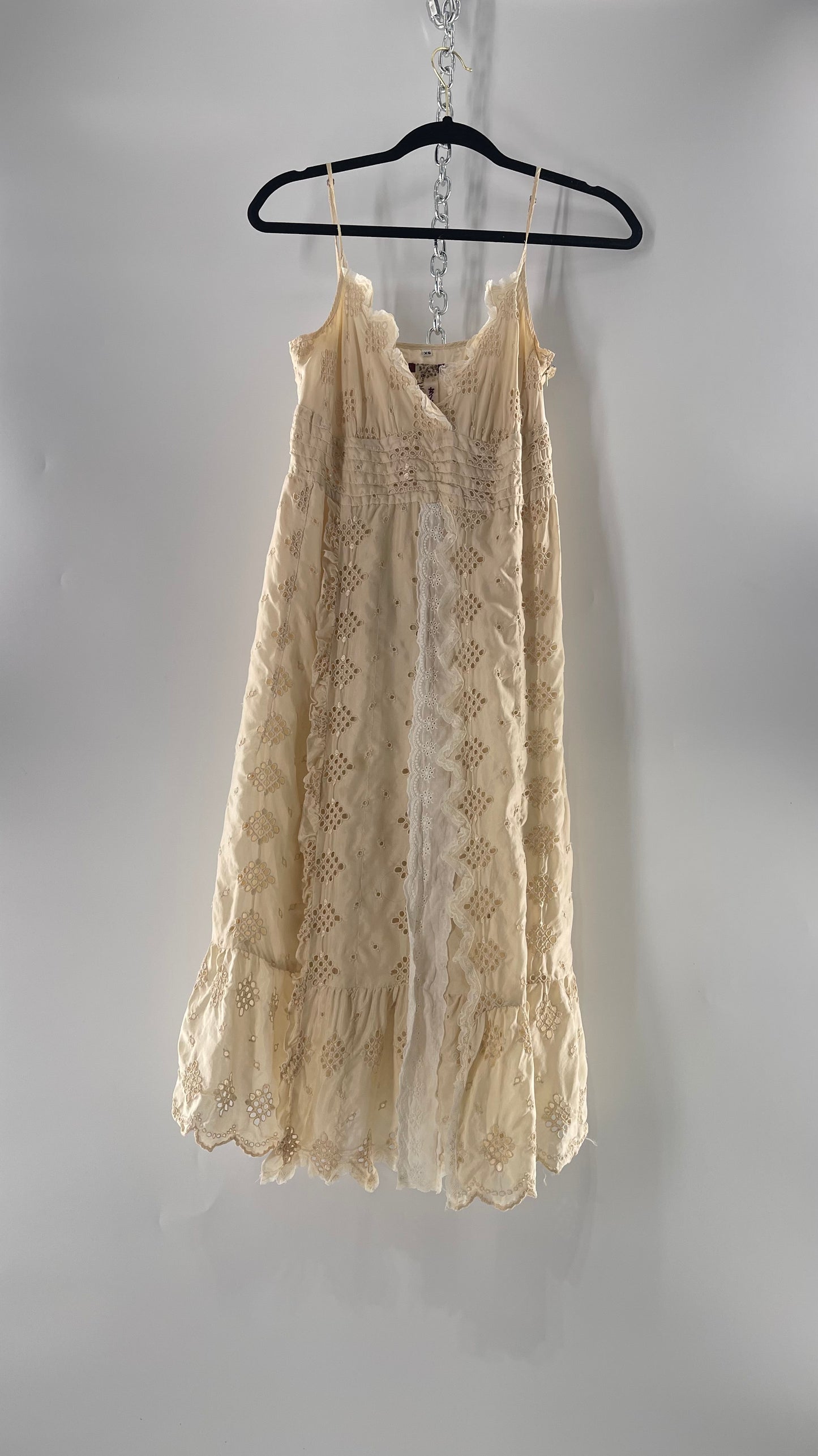 Vintage 100% Silk Off White Lace Mini Dress (XS)