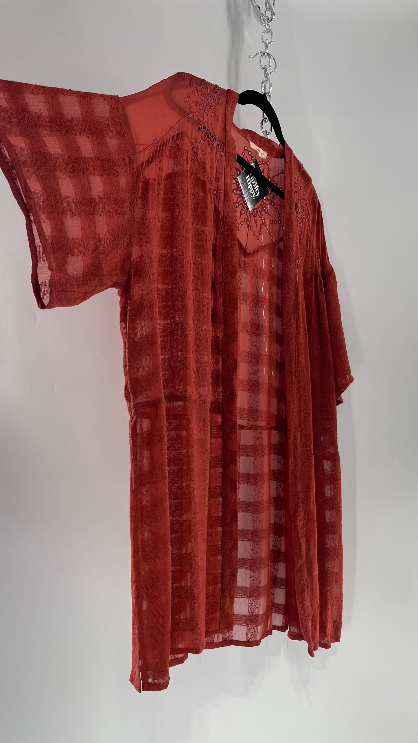 NFO Anthropologie Burnt Orange Cape With Embroidered Solstice Sun and Crescent Moon Designs (One Size)