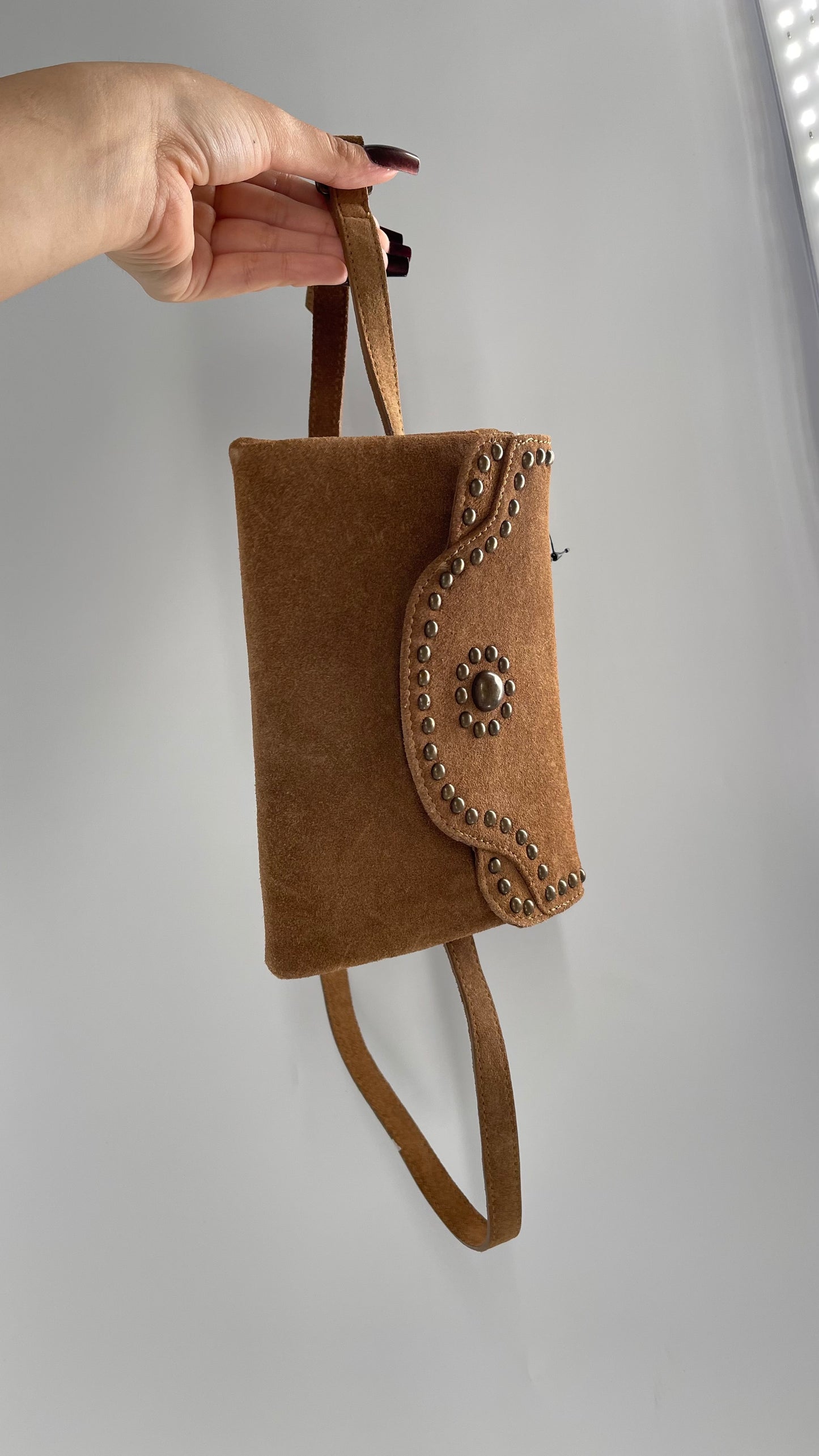 Free People Brown Leather Studded Fanny Pack / Waist Belt and Satchel