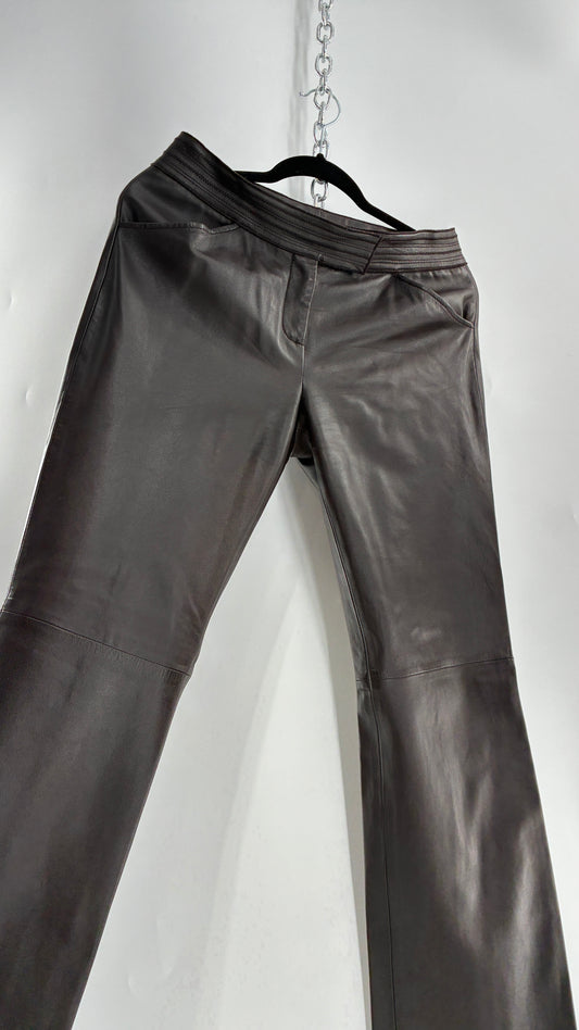 Vintage ETCETERA Deep Brown Low Waisted Embroidered, Side Closure Pants with Bootcut Hem (4)