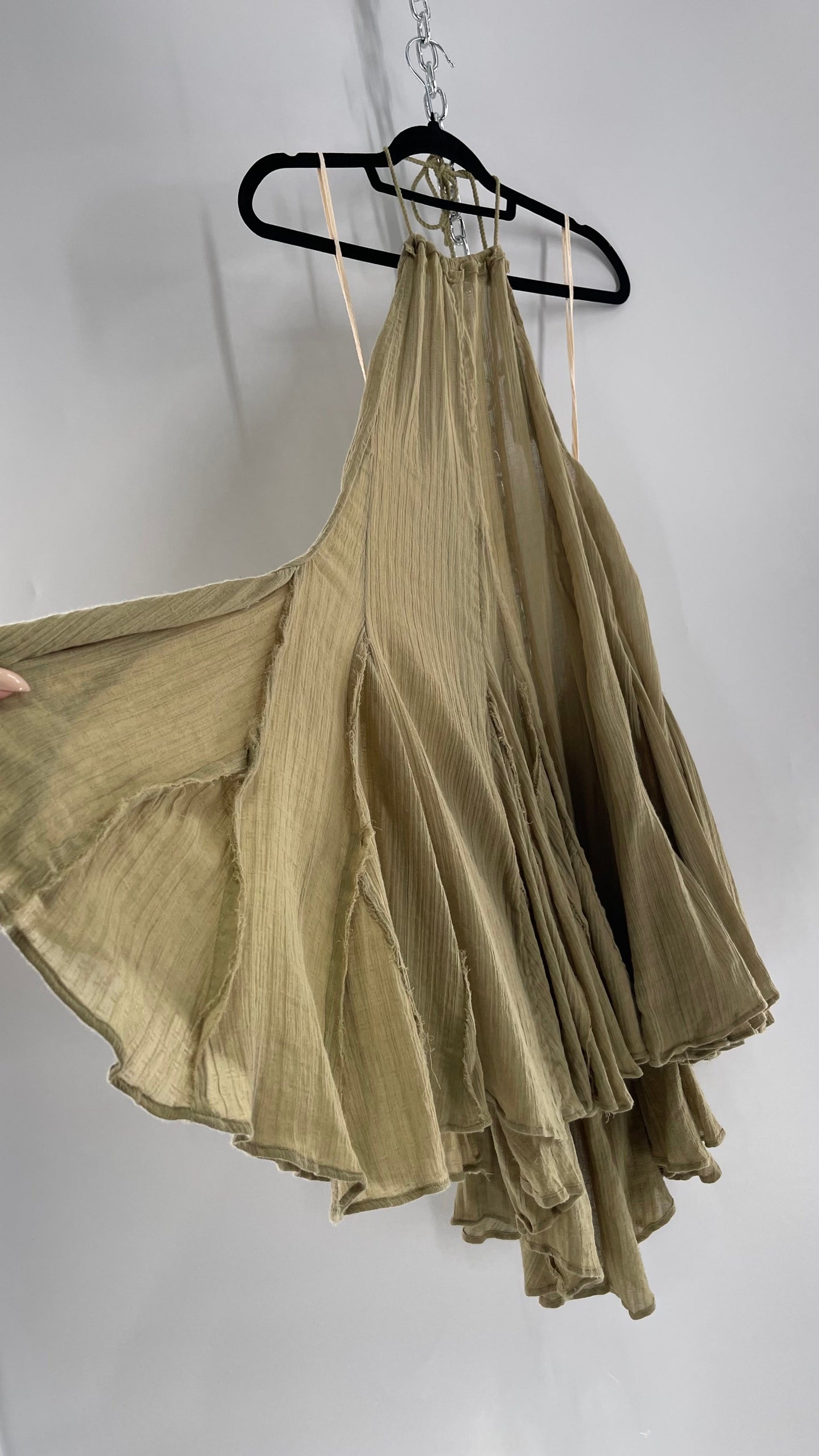 Free People Sage Halter Voluminous Cotton Dress with Open Back (Small)