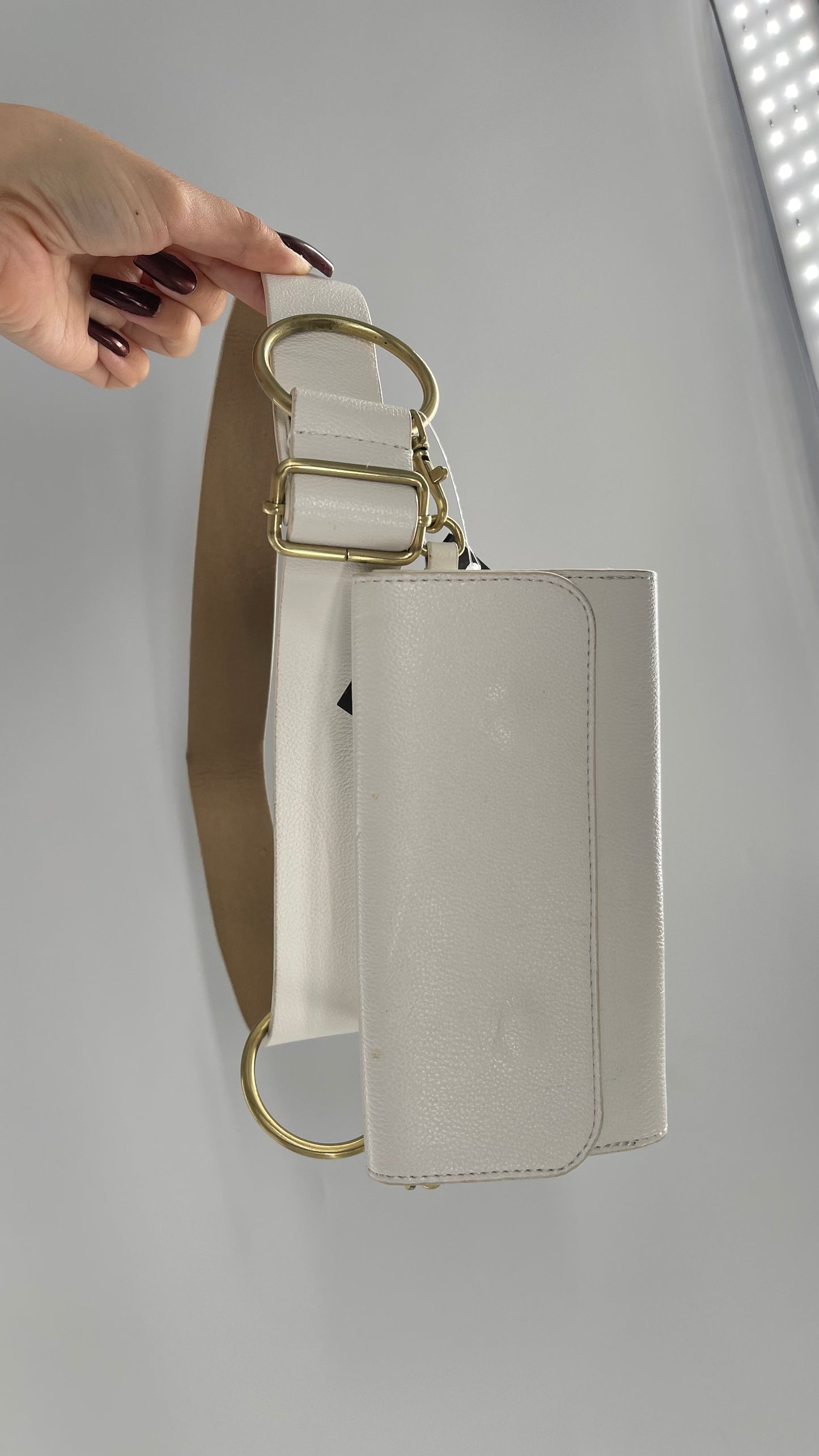 Anthropologie White Belt Bag with Gold Hoops