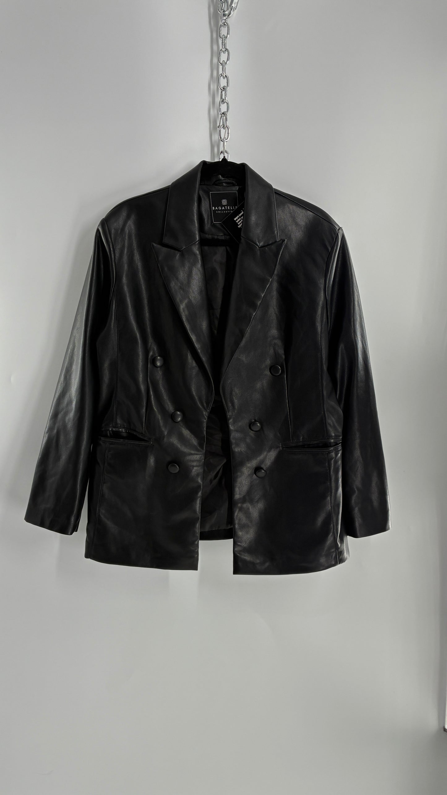 Bagatelle Black Vegan Leather Blazer Suit Jacket (Large)